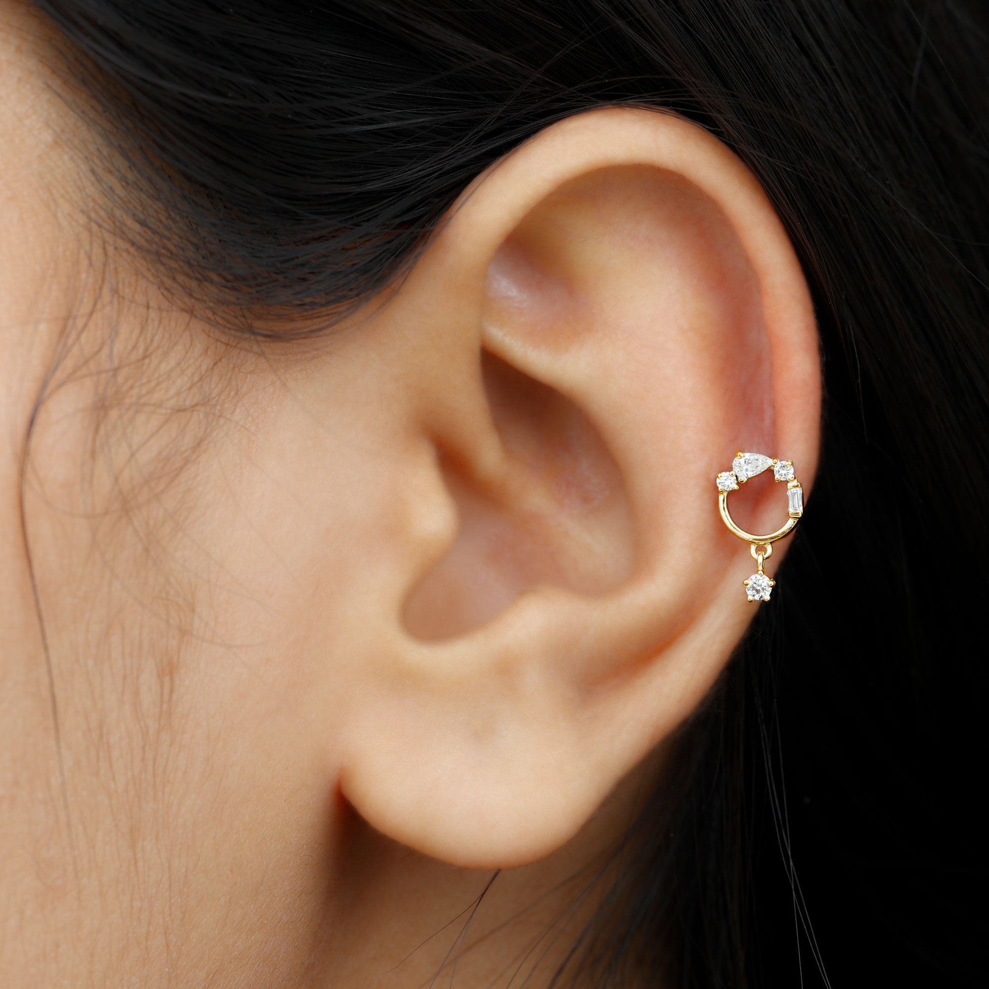 Moissanite Circle Drop Earring for Cartilage Piercing D-VS1 - Rosec Jewels