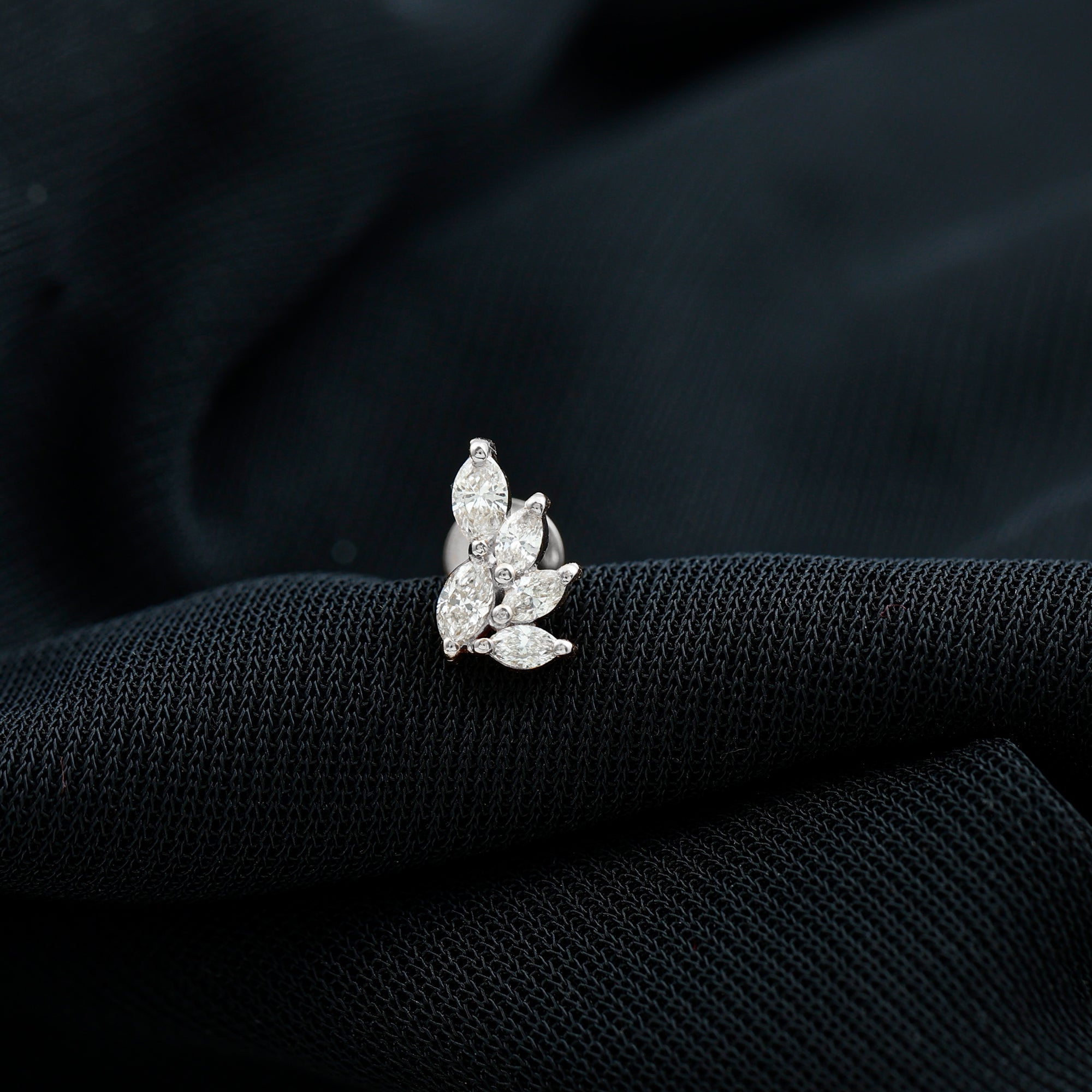 Marquise Moissanite Cluster Earring for Helix Piercing D-VS1 - Rosec Jewels