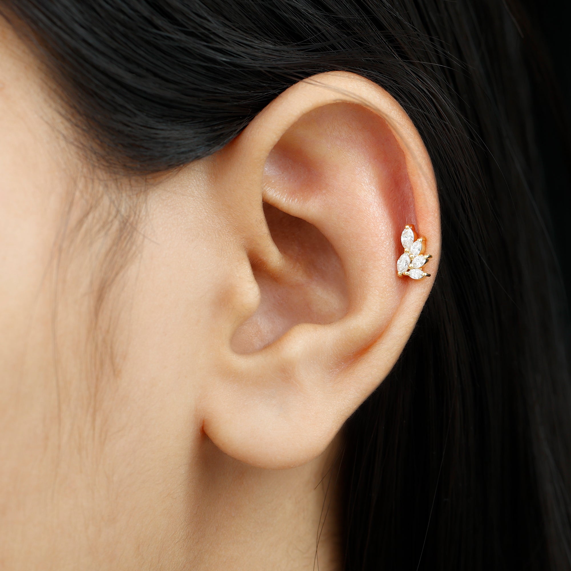 Marquise Moissanite Cluster Earring for Helix Piercing D-VS1 - Rosec Jewels