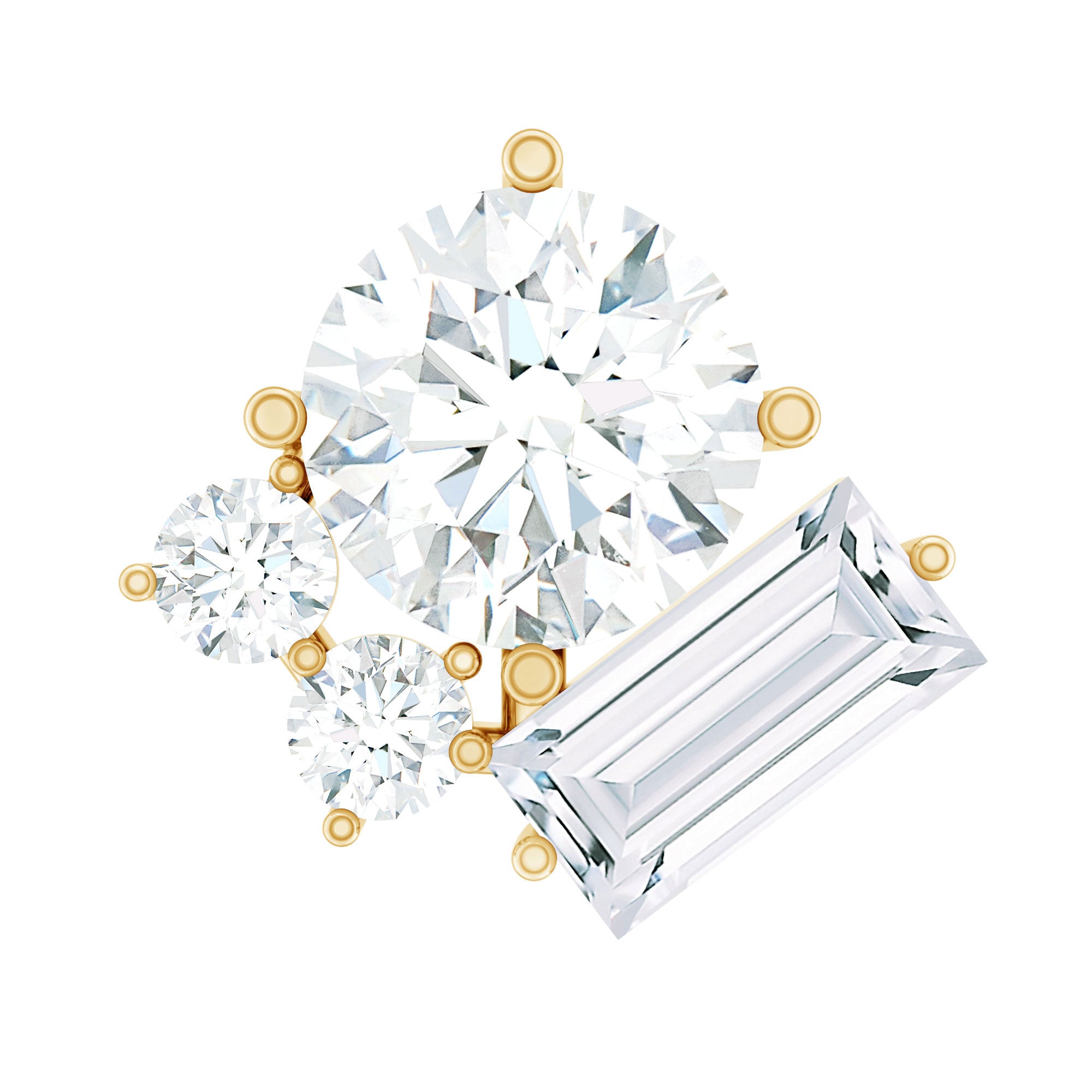 Baguette and Round Moissanite Cluster Tragus Earring D-VS1 - Rosec Jewels