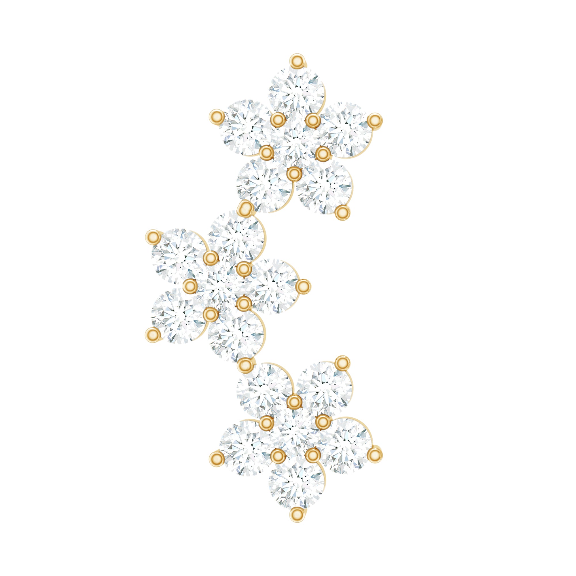 Certified Moissanite Three Flower Stud Earring for Helix Piercing