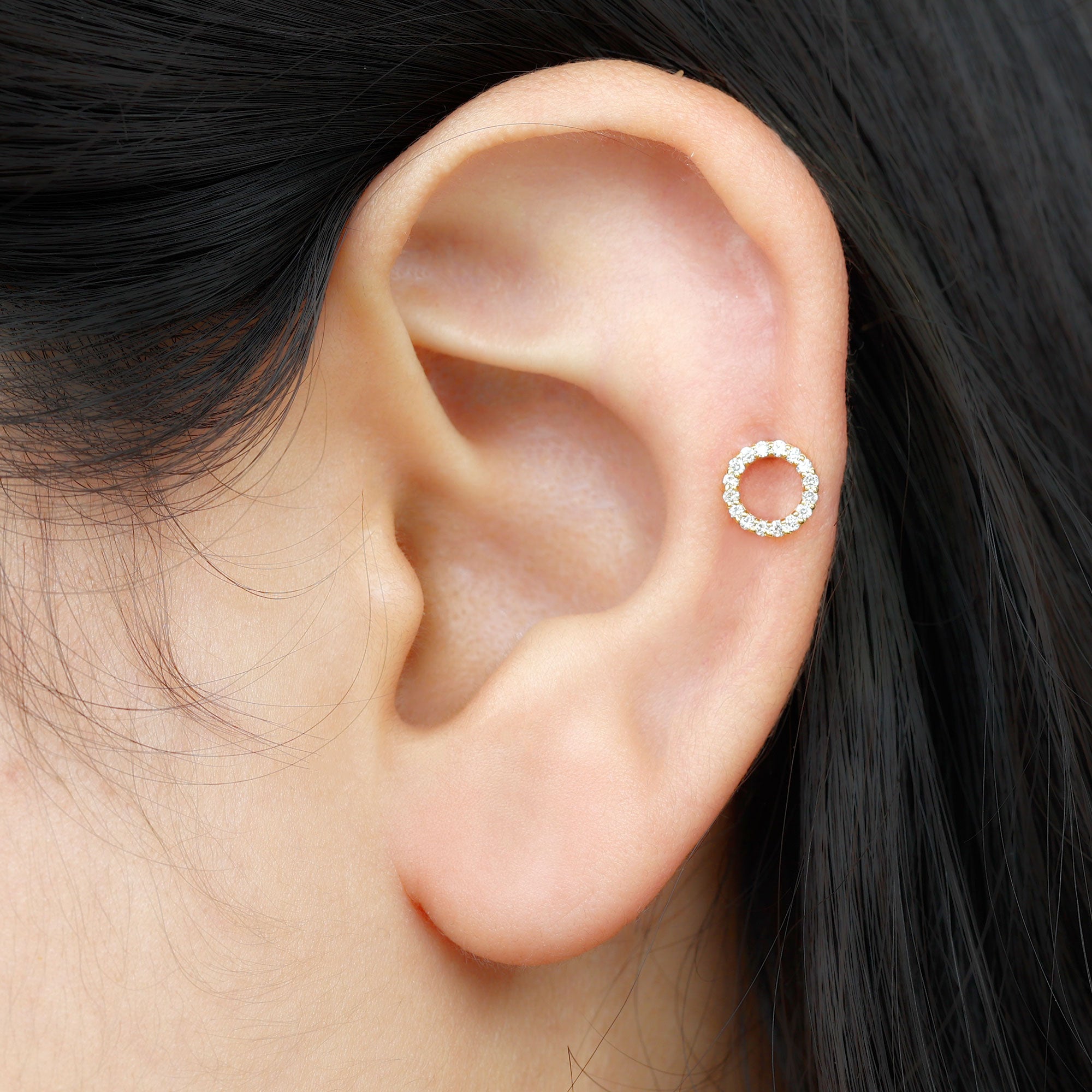 Minimal Moissanite Circle Helix Earring for Women D-VS1 - Rosec Jewels