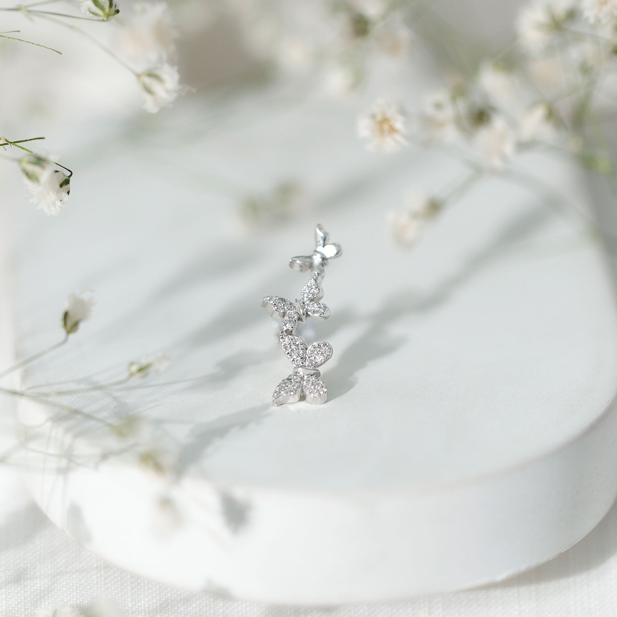 Moissanite Butterfly Climber Earring for Helix Piercing D-VS1 - Rosec Jewels