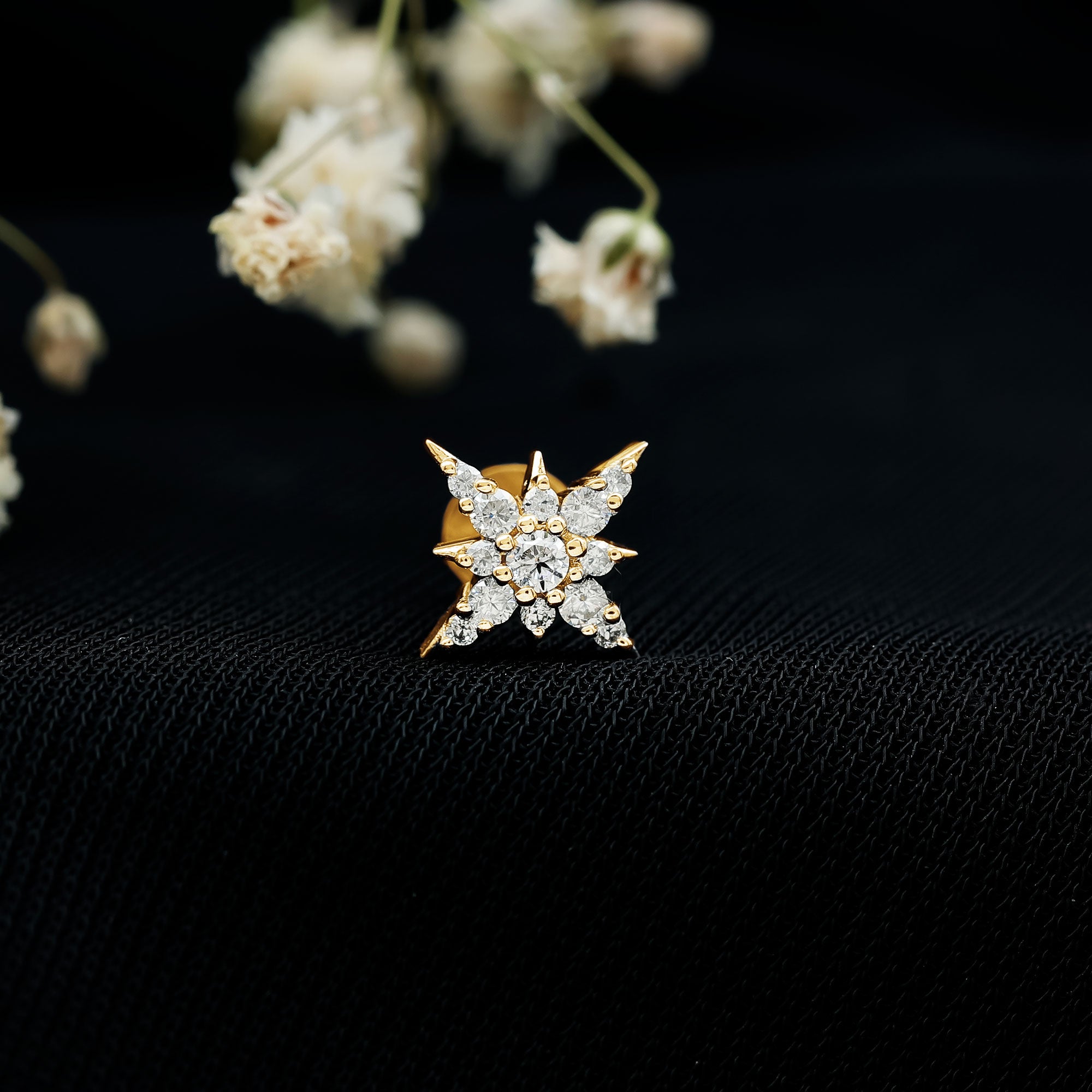 Moissanite Starburst Cartilage Earring with Flat Back D-VS1 - Rosec Jewels