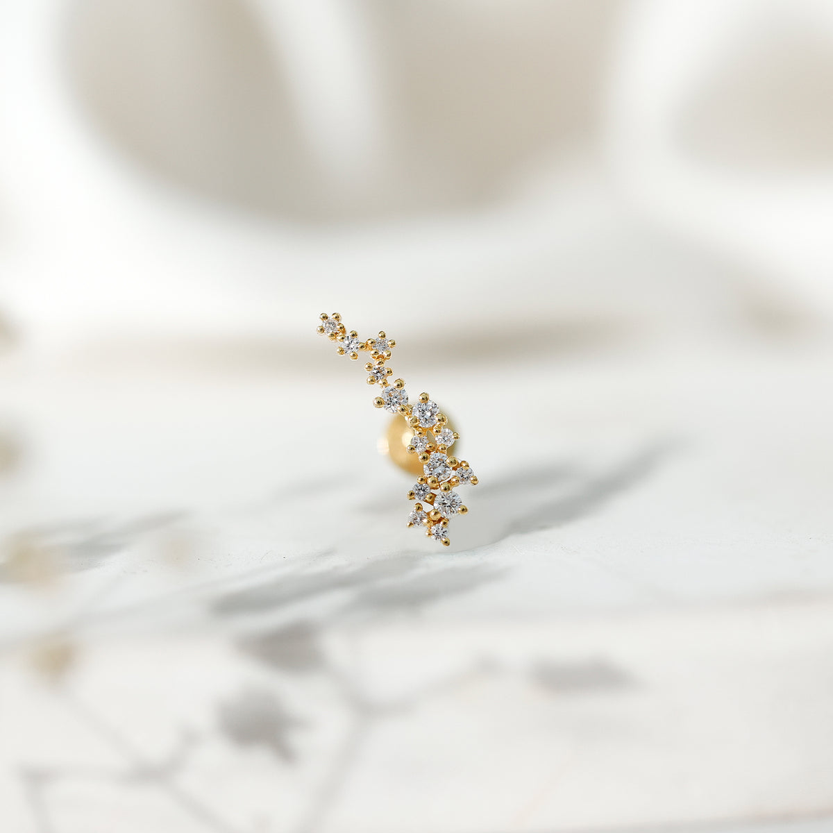 Diamond Cluster Crawler Earring for Helix Piercing Natural - ( HI-SI ) - Rosec Jewels