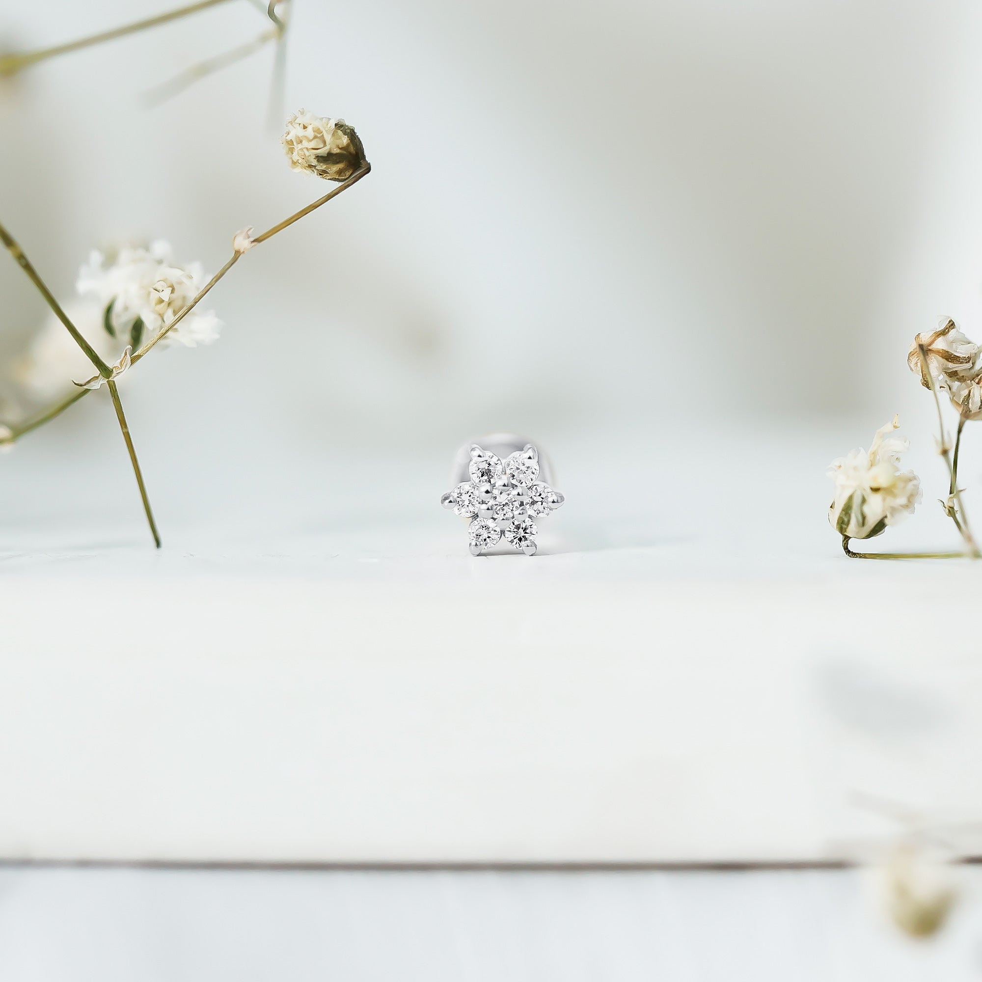 Tiny Moissanite Flower Cluster Earring for Conch Piercing D-VS1 - Rosec Jewels