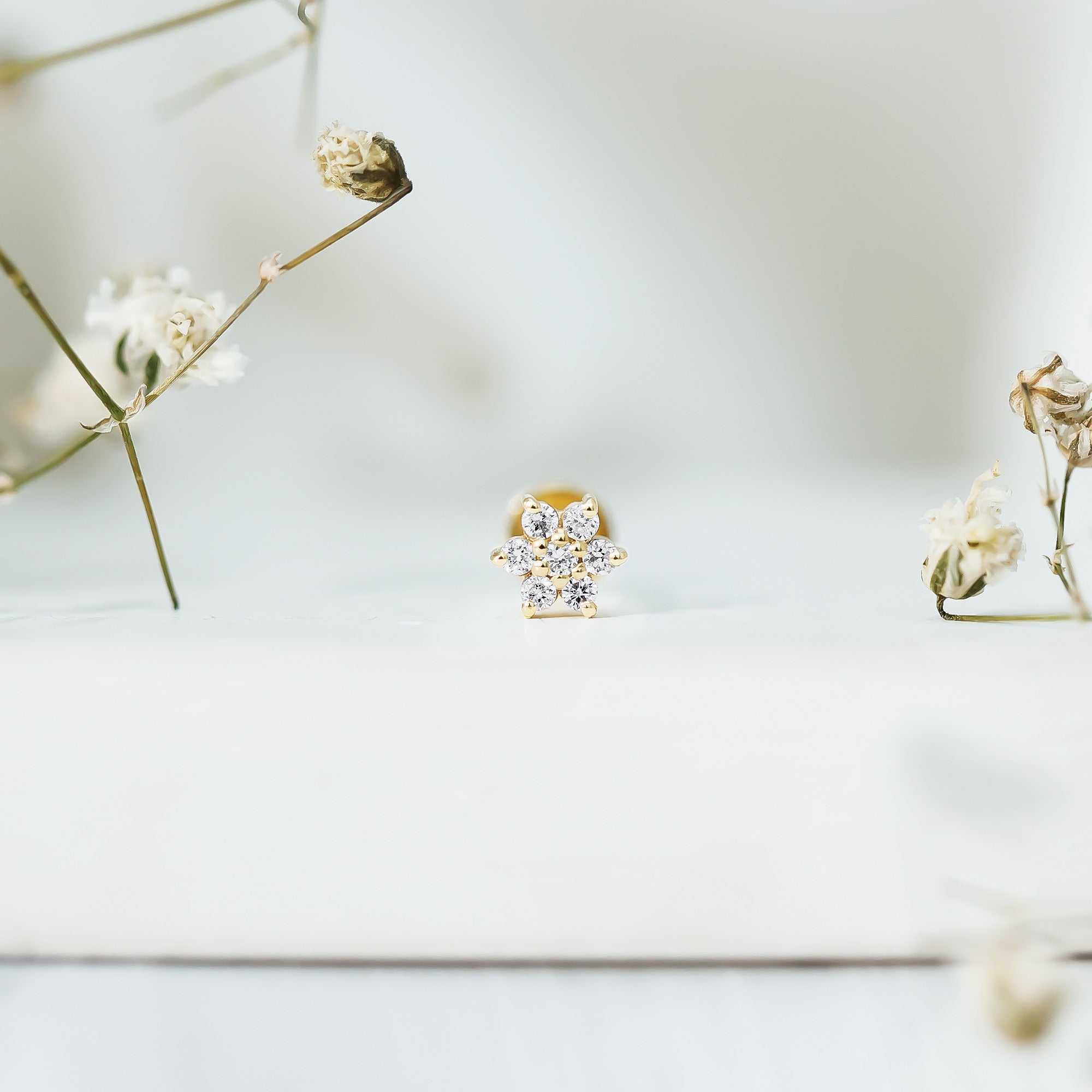 Tiny Moissanite Flower Cluster Earring for Conch Piercing D-VS1 - Rosec Jewels