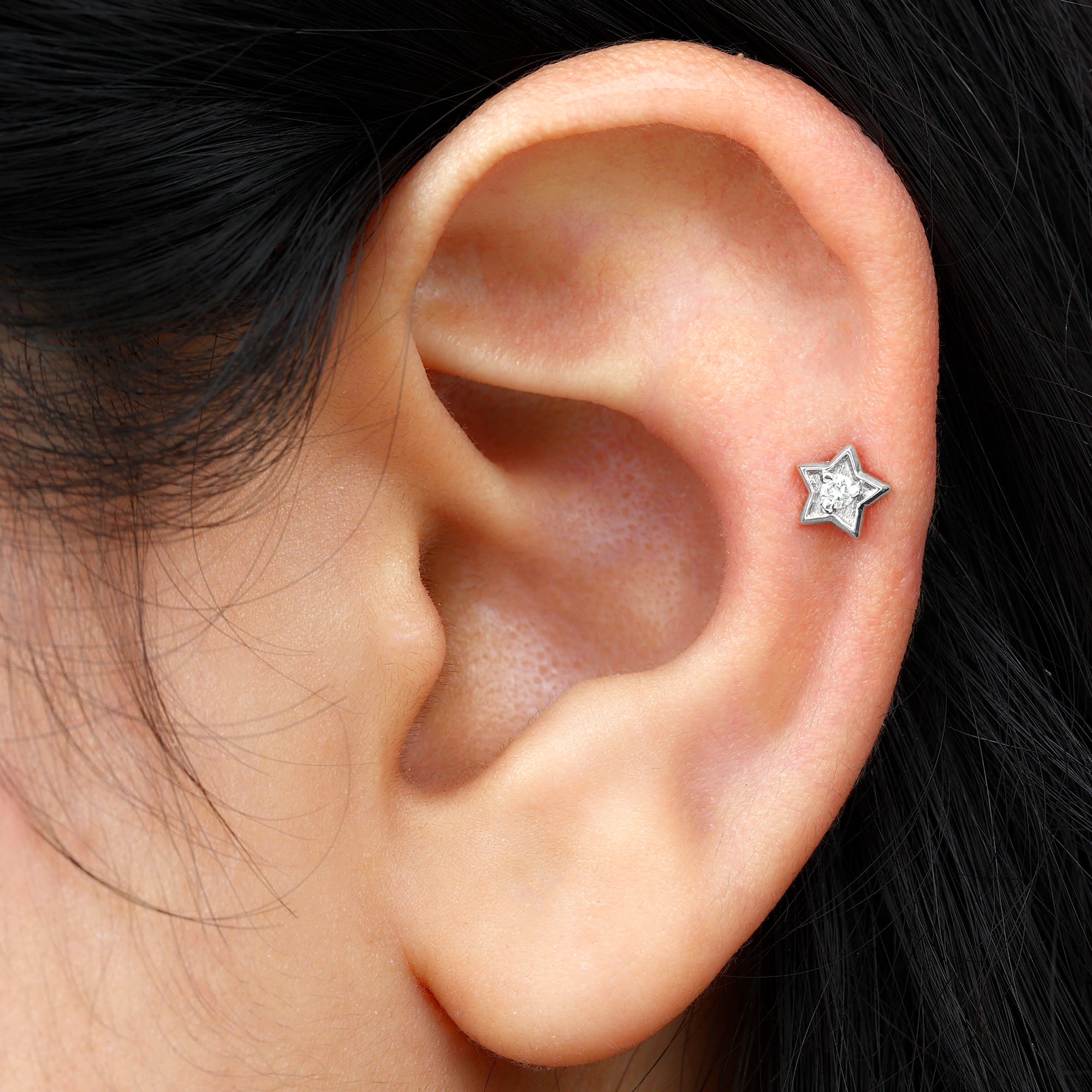 Solitaire Moissanite Star Earring for Conch Piercing D-VS1 - Rosec Jewels