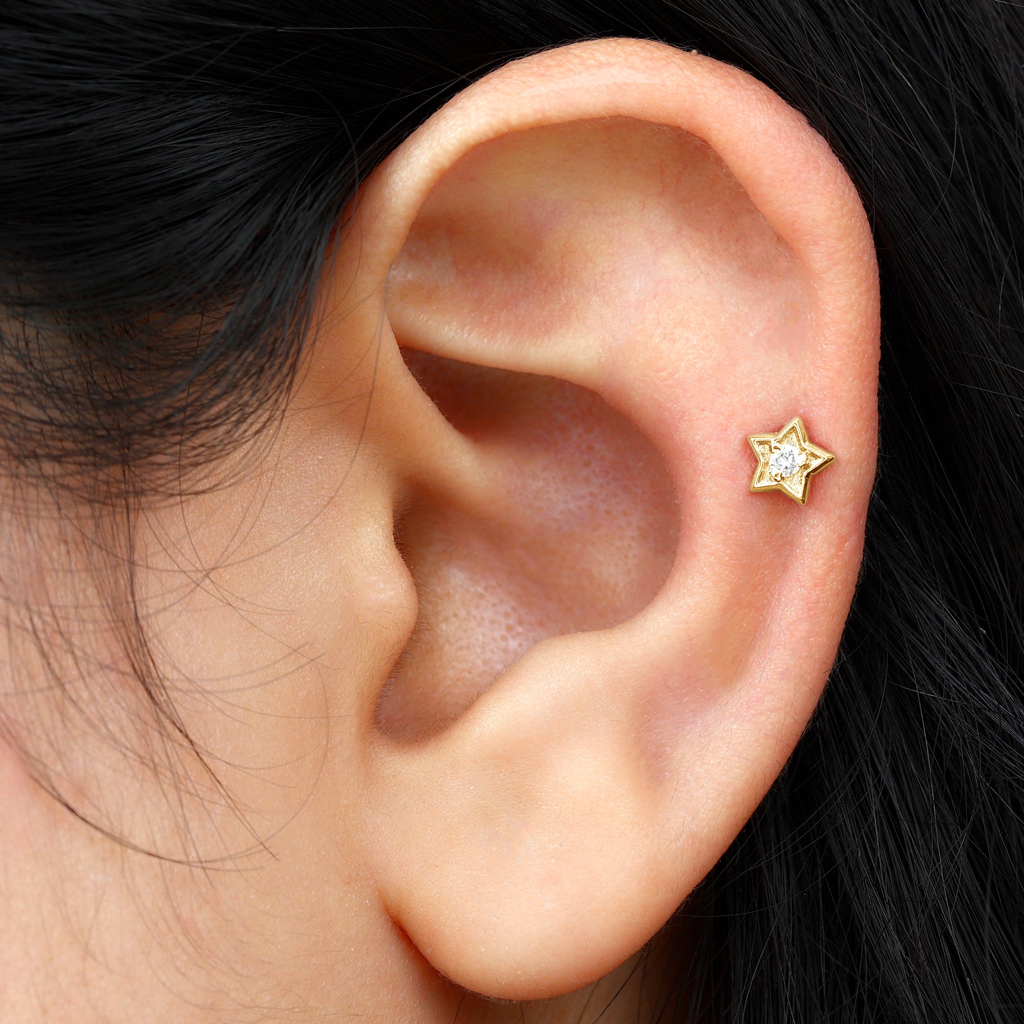 Solitaire Moissanite Star Earring for Conch Piercing D-VS1 - Rosec Jewels
