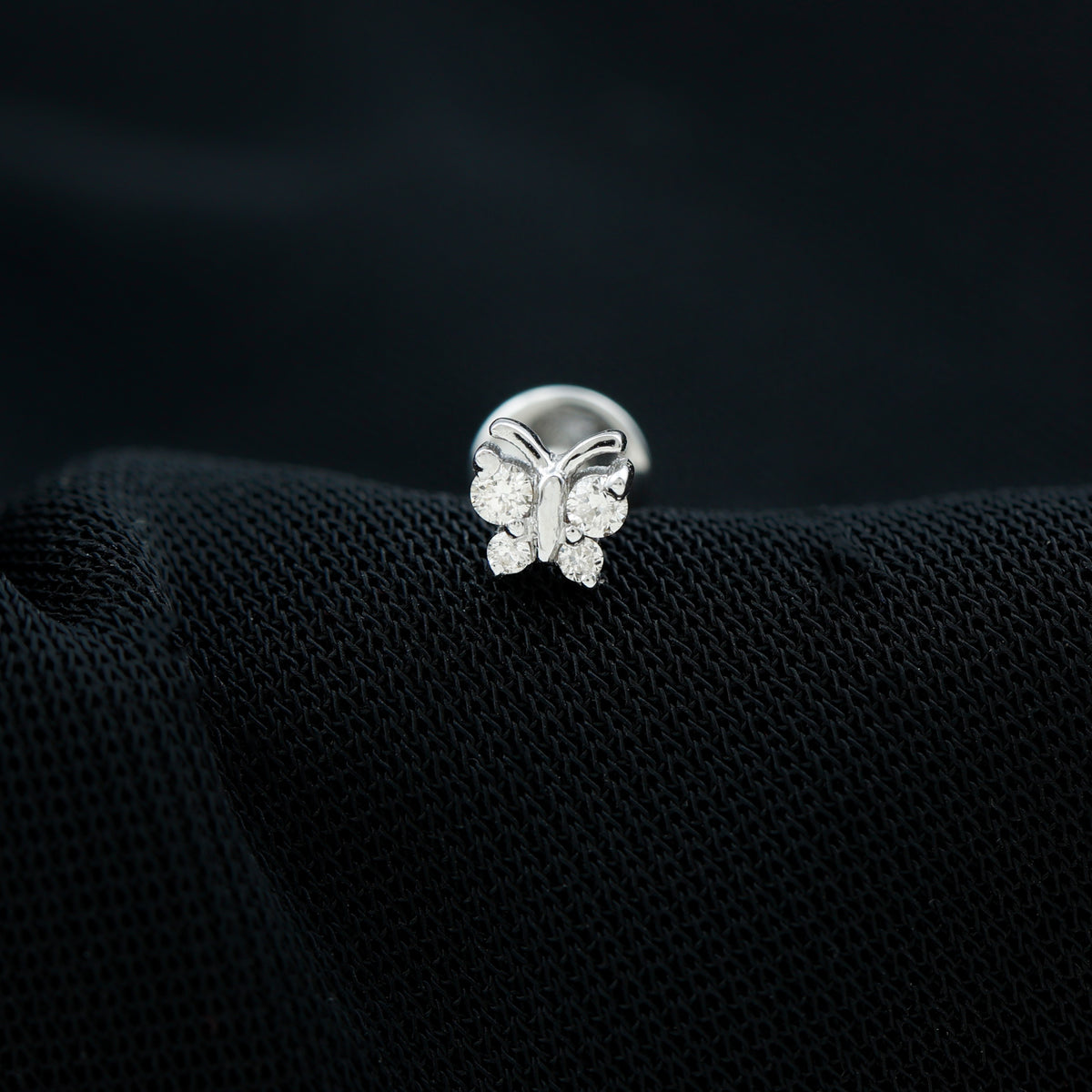 Natural Diamond Butterfly Earring for Cartilage Piercing Natural - ( HI-SI ) - Rosec Jewels