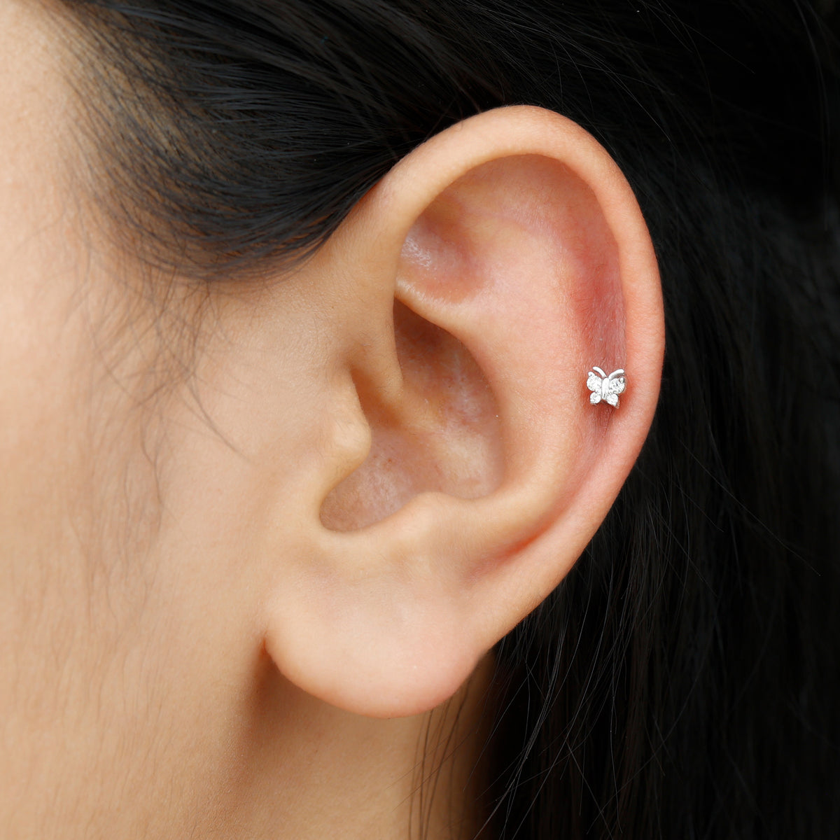 Natural Diamond Butterfly Earring for Cartilage Piercing Natural - ( HI-SI ) - Rosec Jewels
