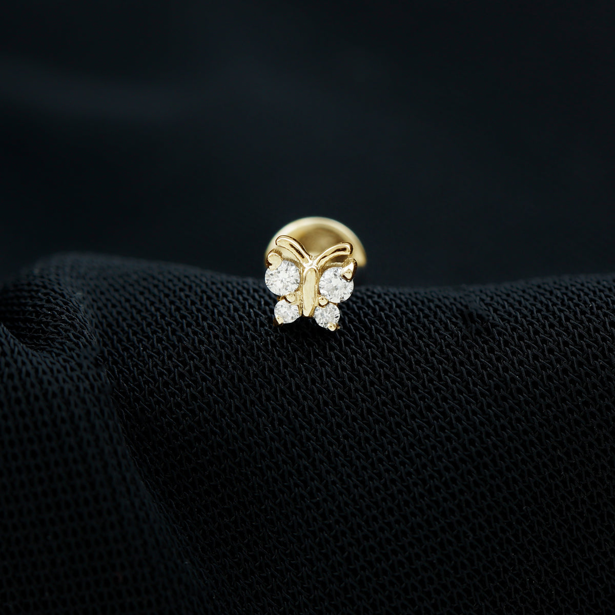 Natural Diamond Butterfly Earring for Cartilage Piercing Natural - ( HI-SI ) - Rosec Jewels