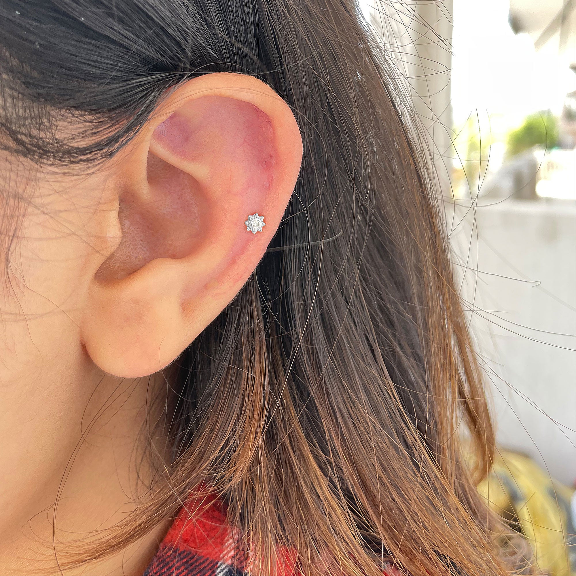Minimal Diamond Cartilage Earring Stud with Flat Back Natural - ( HI-SI ) - Rosec Jewels