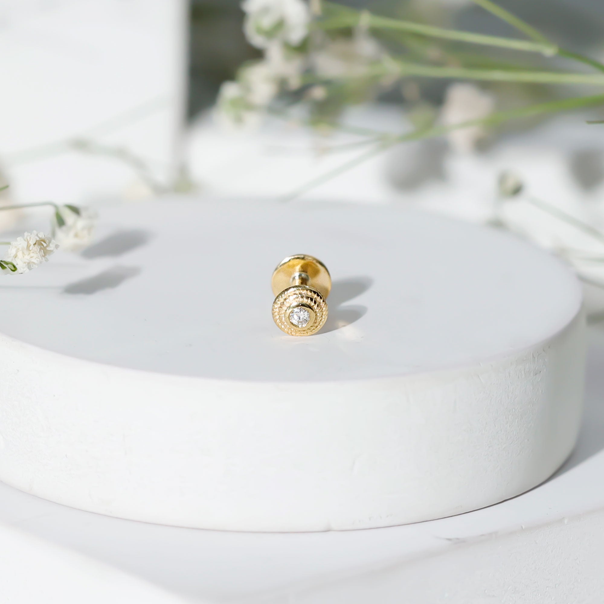 Minimal Diamond Conch Earring in Bezel Setting Natural - ( HI-SI ) - Rosec Jewels