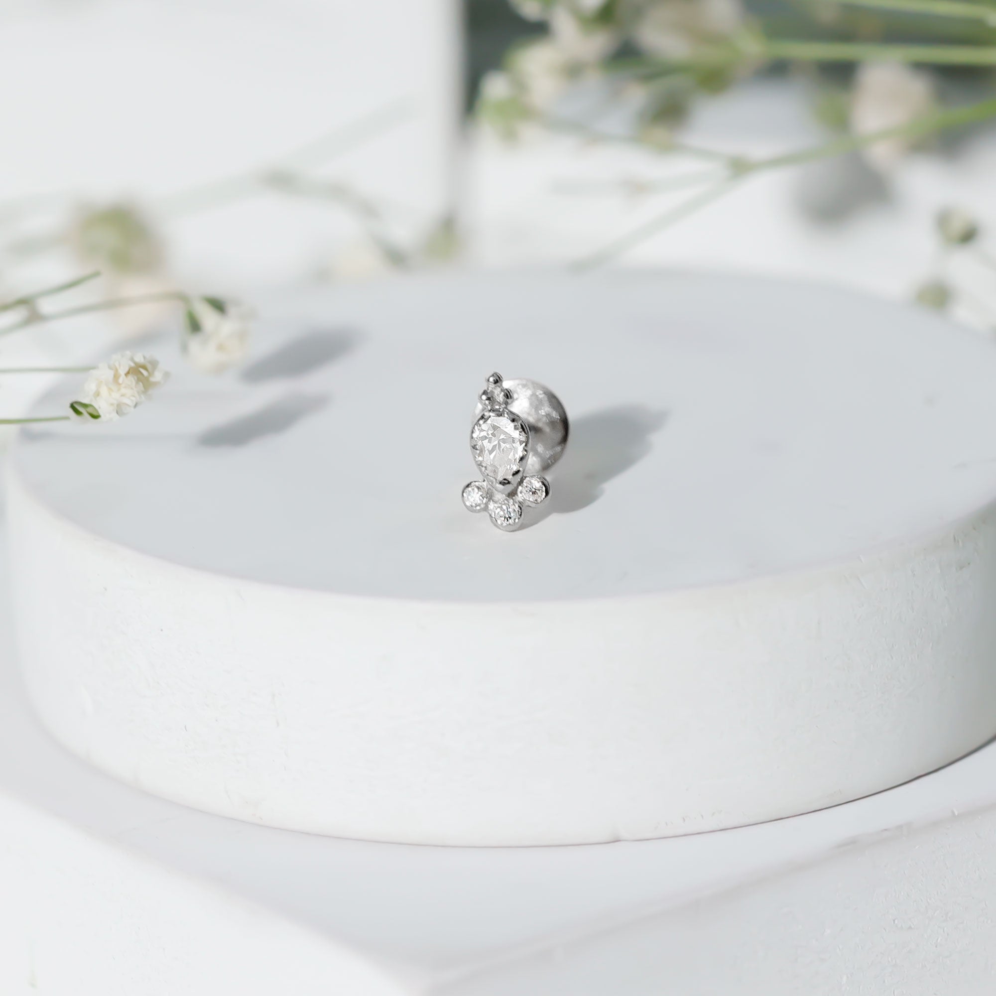 Vintage Style Moissanite Tragus Earring in Bezel Setting D-VS1 - Rosec Jewels