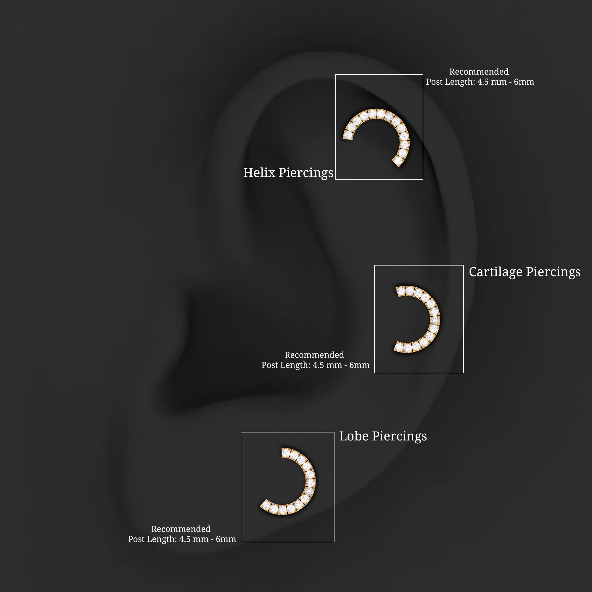 Moissanite Half Circle Earring for Helix Piercing D-VS1 - Rosec Jewels
