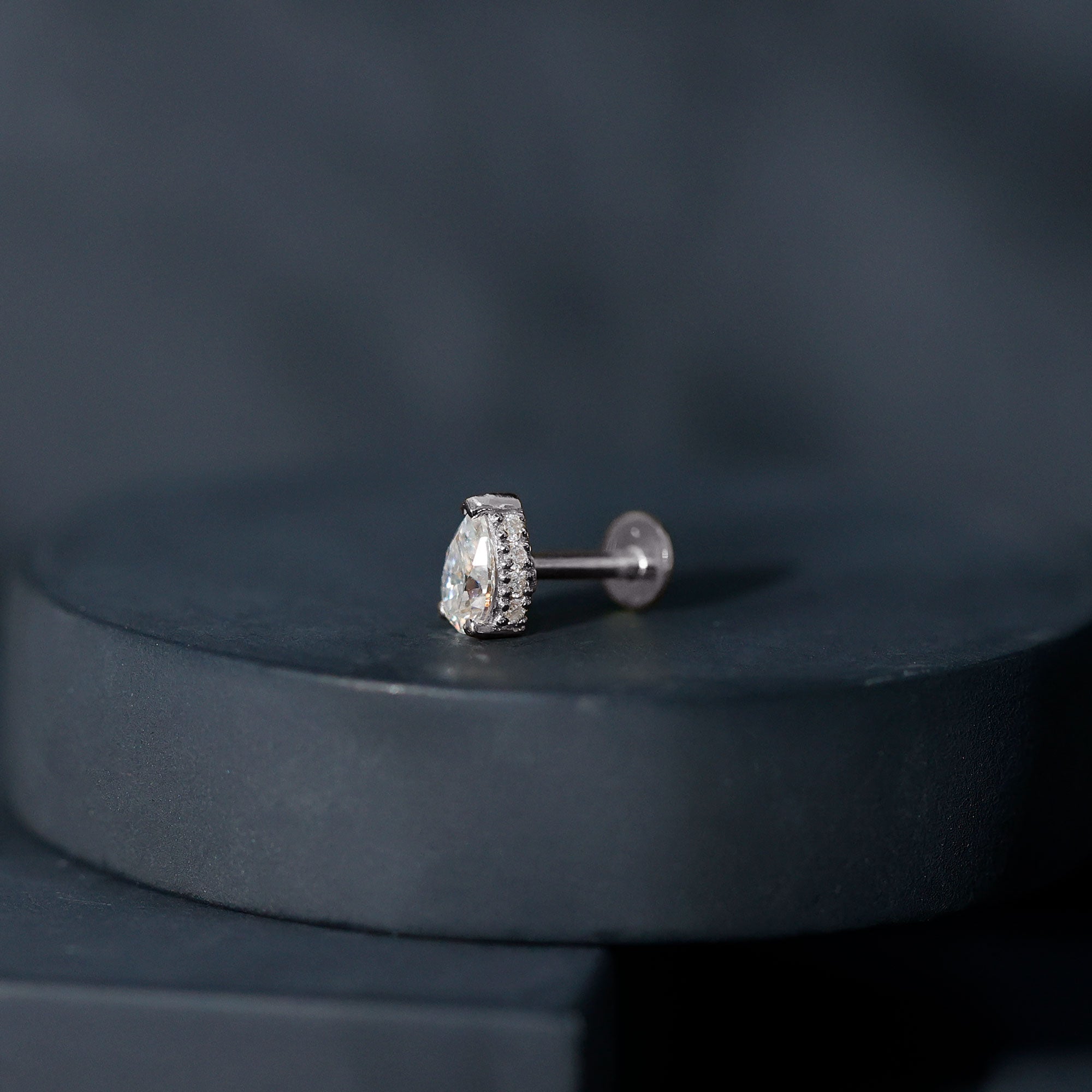 Pear Shaped Moissanite Solitaire Cartilage Earring D-VS1 - Rosec Jewels