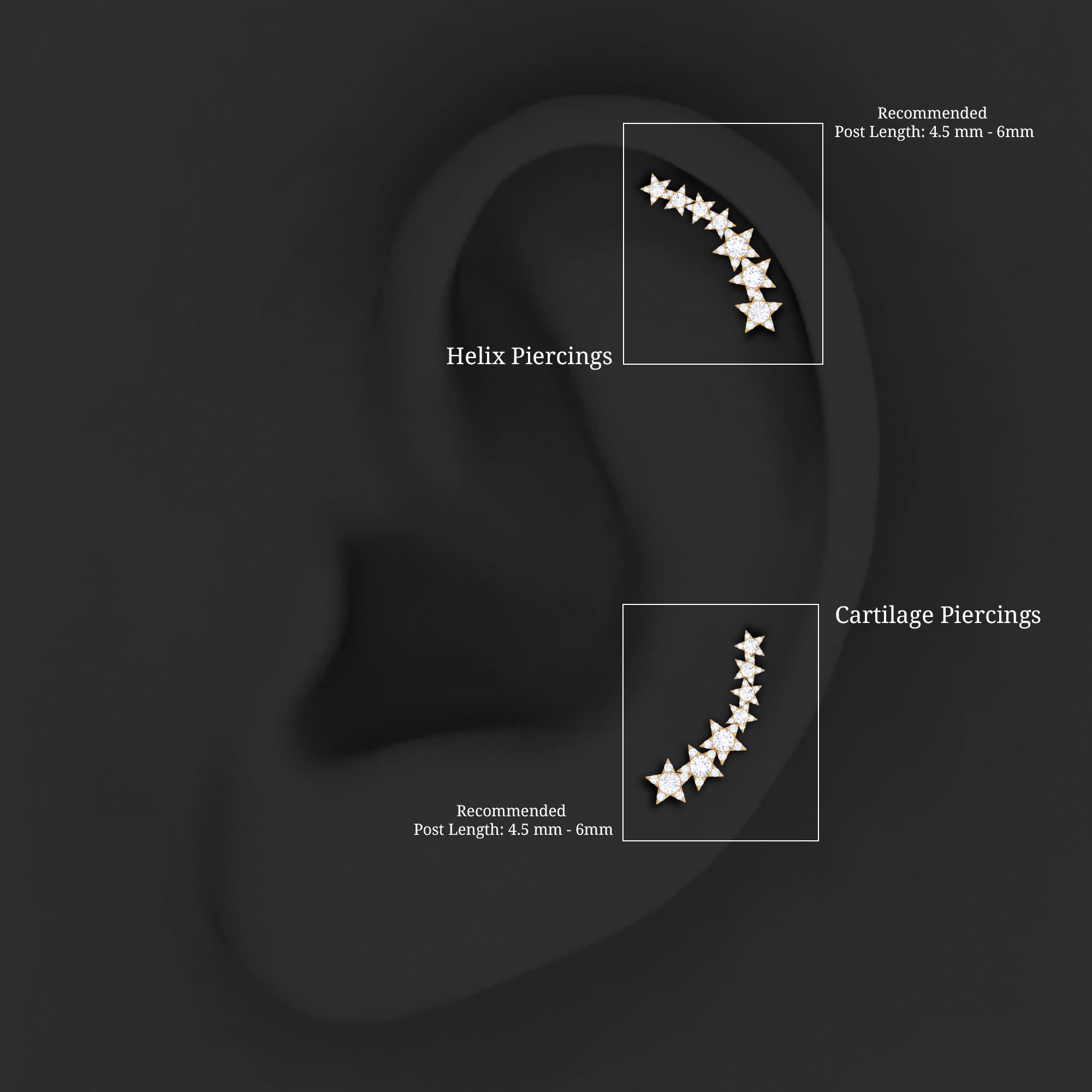 Graduated Diamond Star Crawler Earring for Helix Piercing Natural - ( HI-SI ) - Rosec Jewels