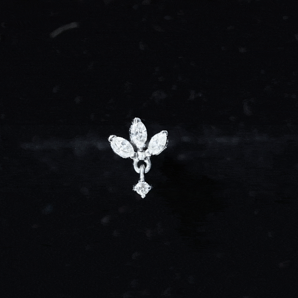 Real Diamond Lotus Flower Drop Earring for Cartilage Piercing Natural - ( HI-SI ) - Rosec Jewels