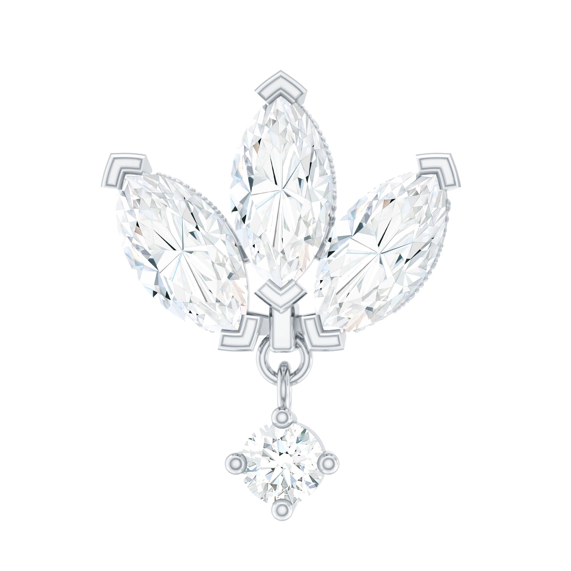 Real Diamond Lotus Flower Drop Earring for Cartilage Piercing Natural - ( HI-SI ) - Rosec Jewels