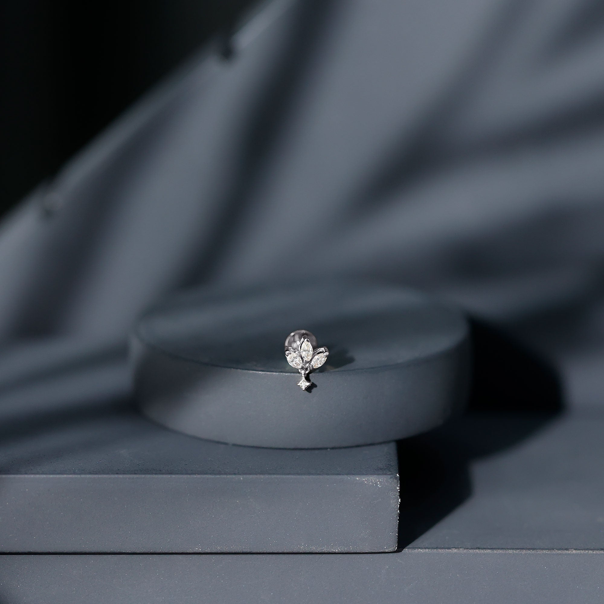 Real Diamond Lotus Flower Drop Earring for Cartilage Piercing Natural - ( HI-SI ) - Rosec Jewels
