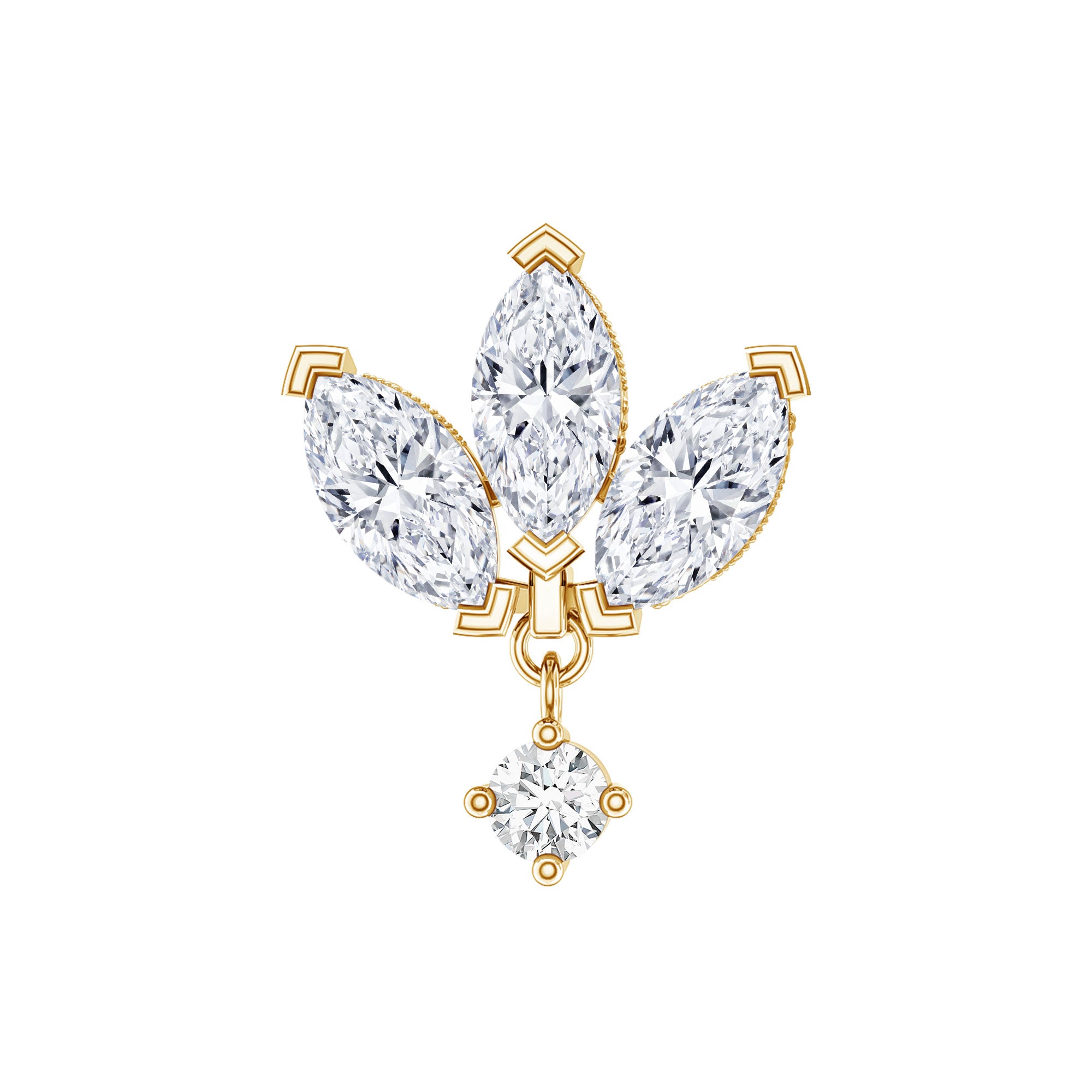 Real Diamond Lotus Flower Drop Earring for Cartilage Piercing Natural - ( HI-SI ) - Rosec Jewels