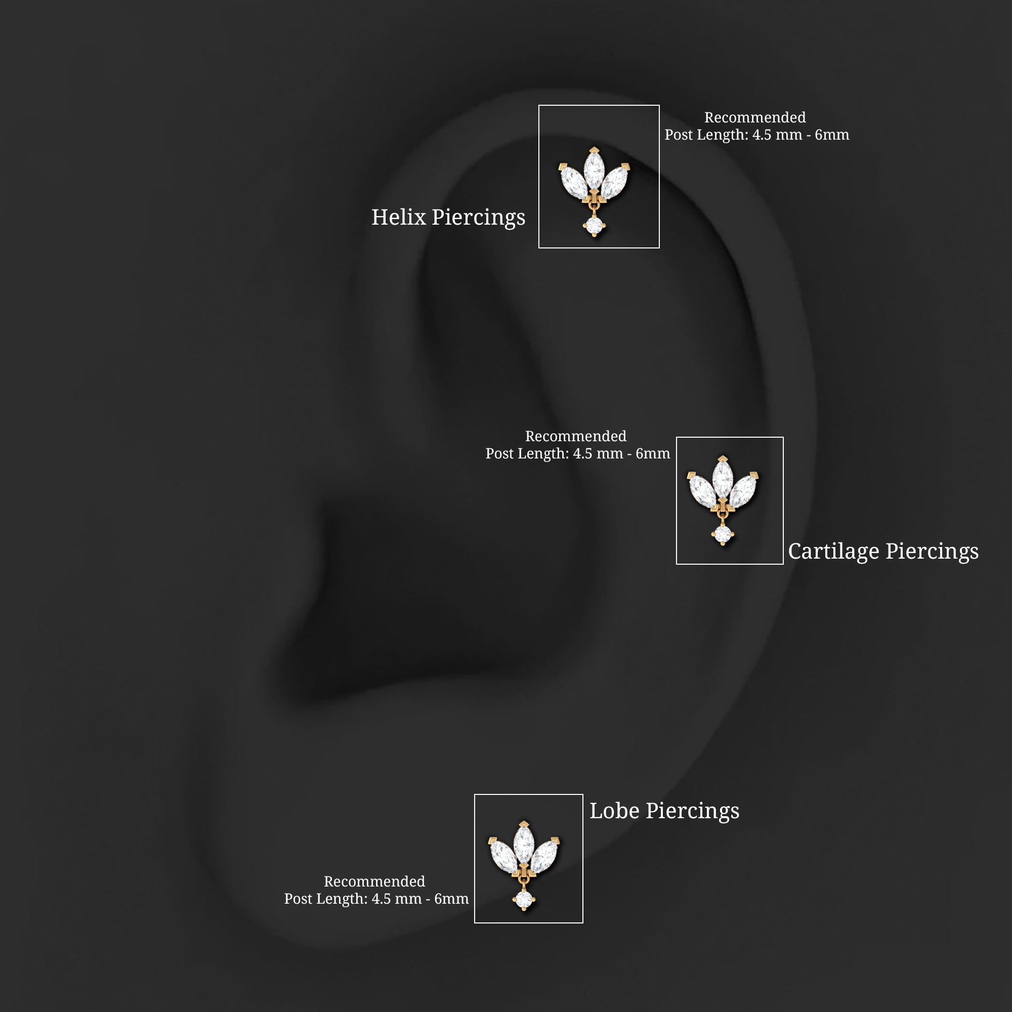 Real Diamond Lotus Flower Drop Earring for Cartilage Piercing Natural - ( HI-SI ) - Rosec Jewels