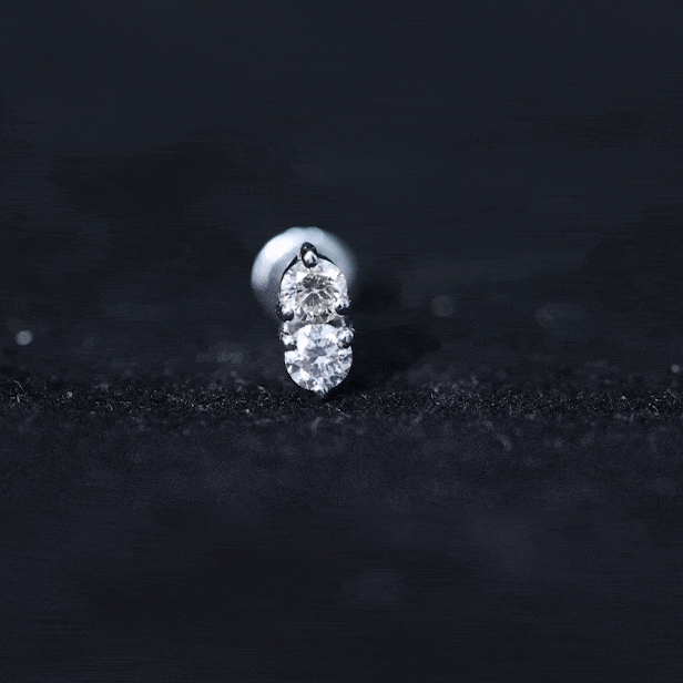 Natural Diamond 2 Stone Earring for Tragus Piercing Natural - ( HI-SI ) - Rosec Jewels