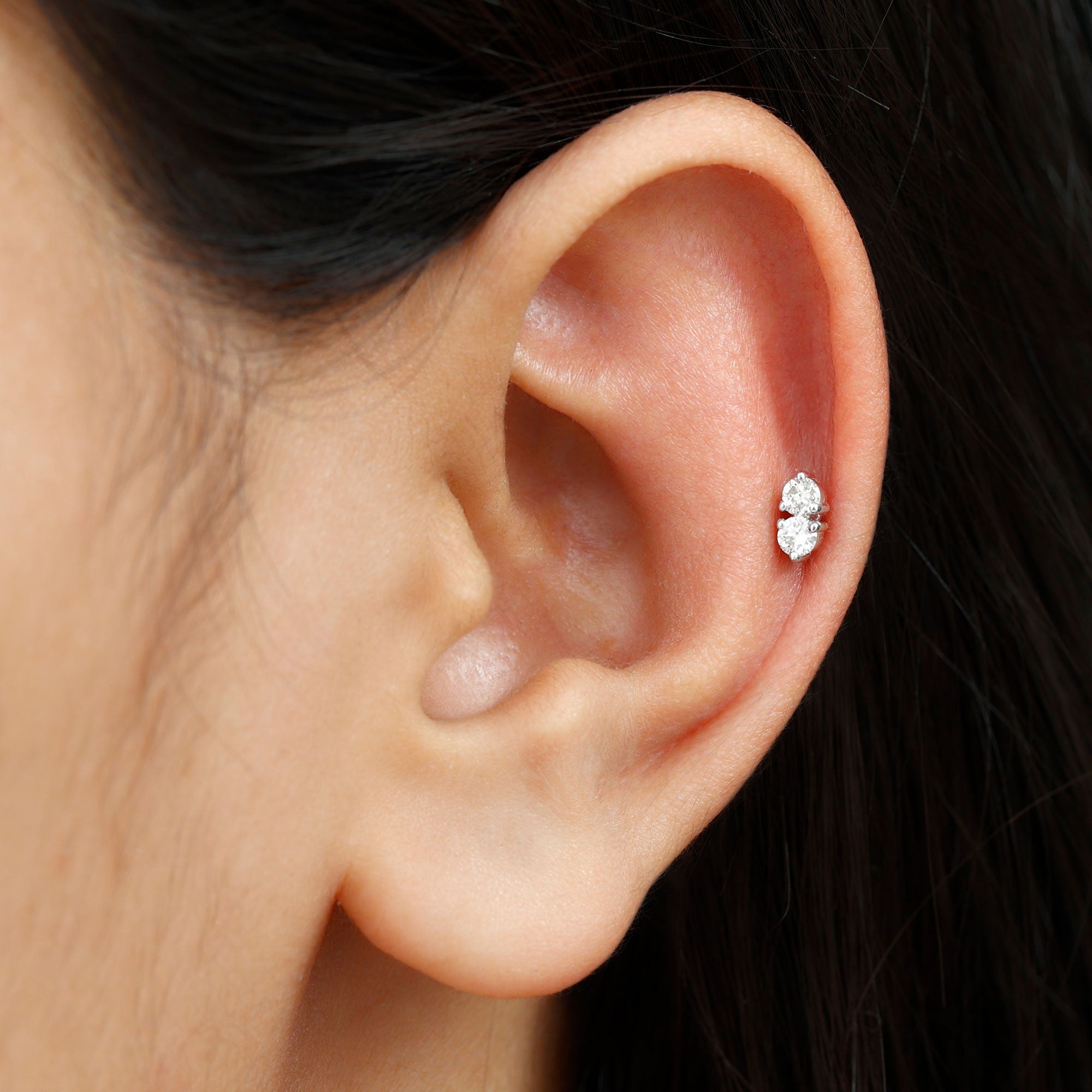 Natural Diamond 2 Stone Earring for Tragus Piercing Natural - ( HI-SI ) - Rosec Jewels