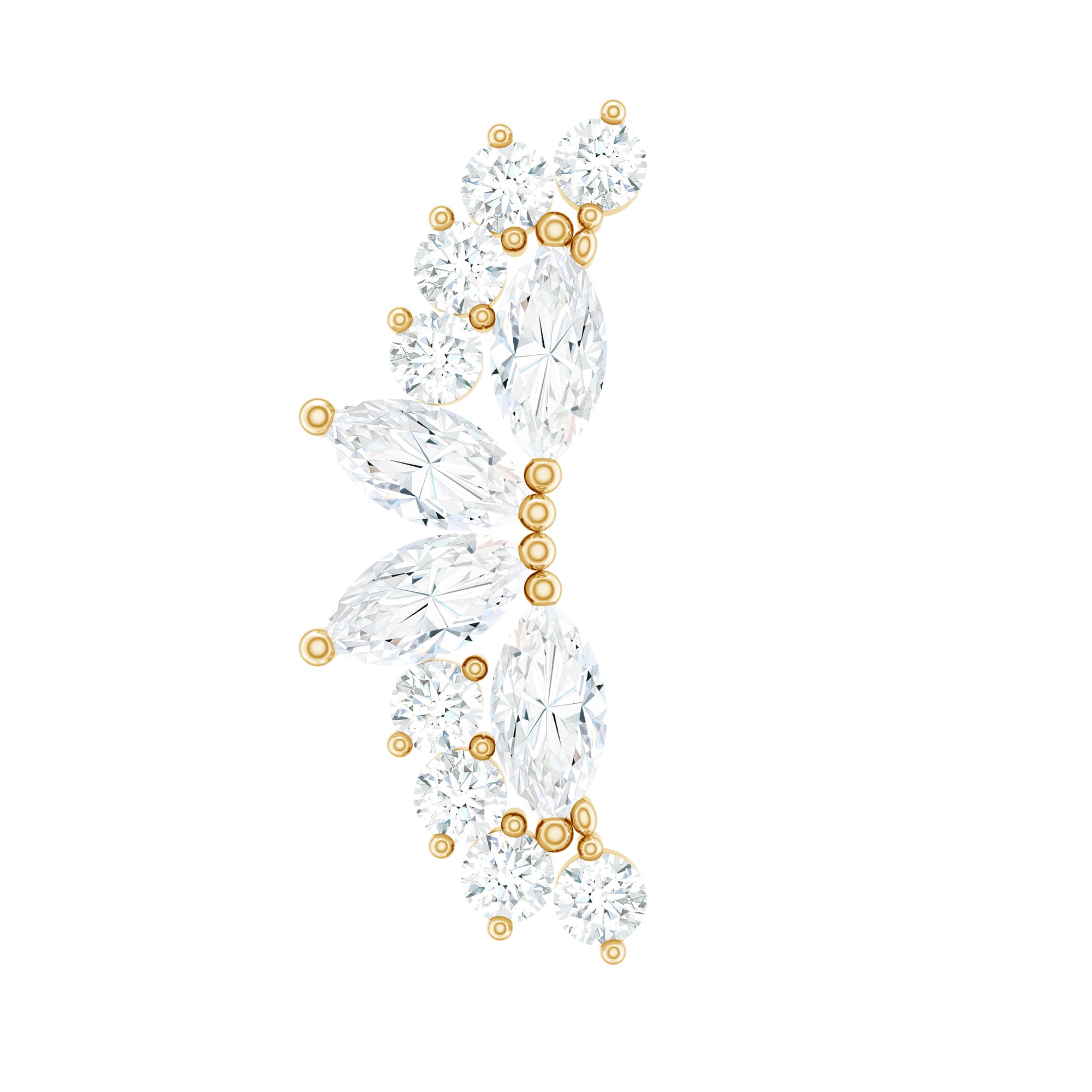 Certified Moissanite Cluster Crawler Earring for Helix Piercing