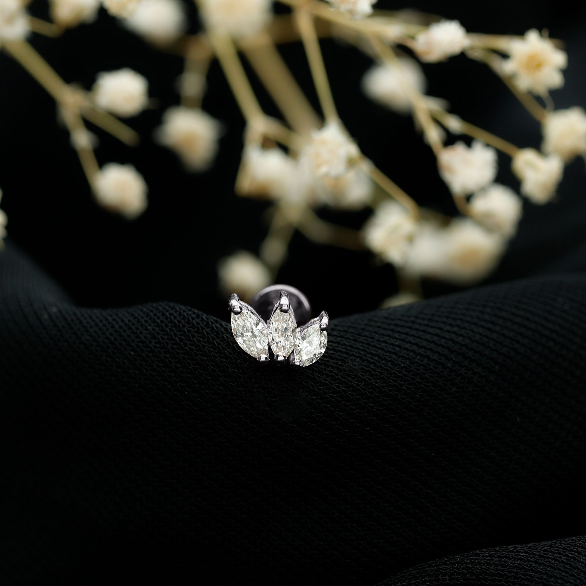 Natural Marquise Diamond Three Stone Helix Earring Natural - ( HI-SI ) - Rosec Jewels