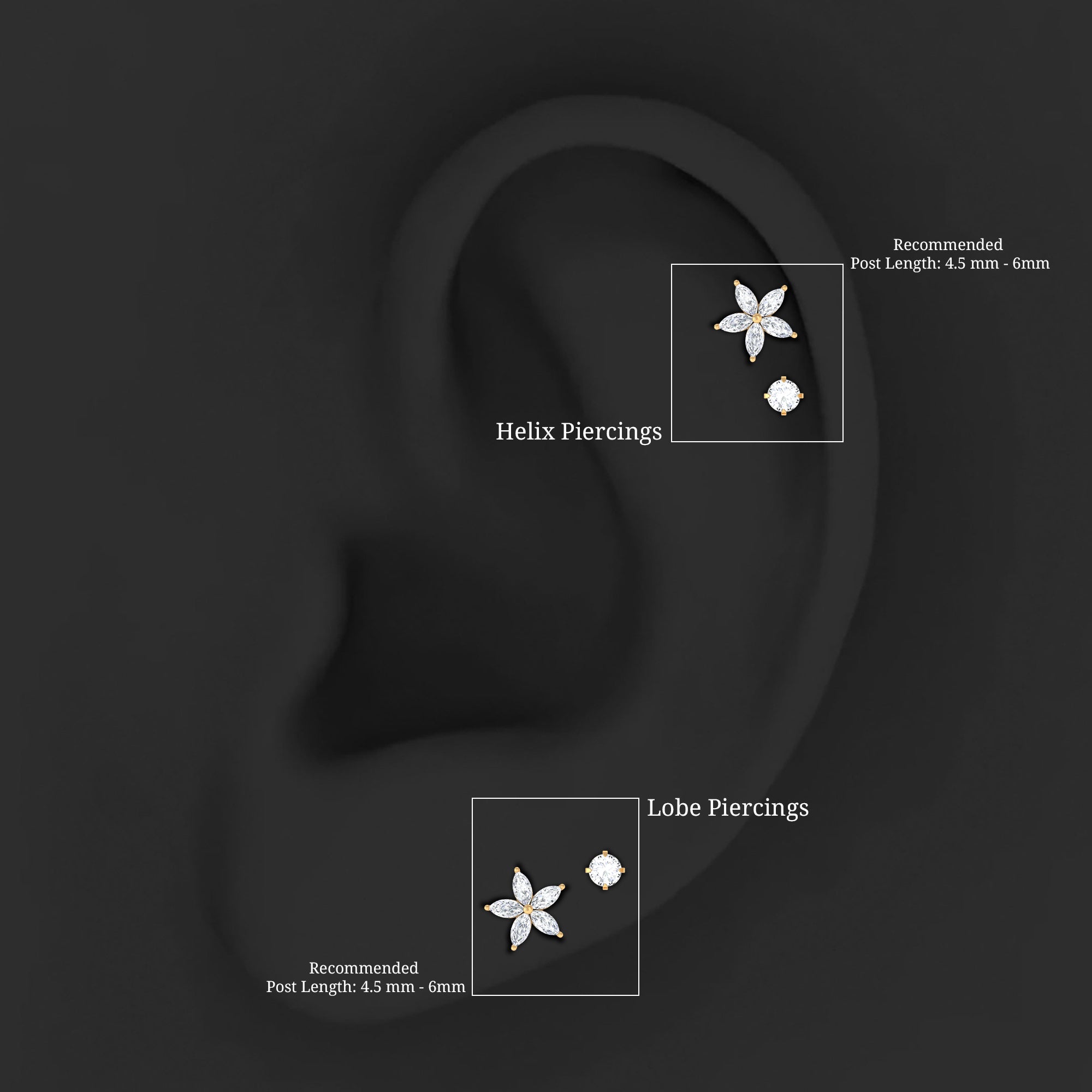 Marquise Moissanite Flower Cartilage Earring Set D-VS1 - Rosec Jewels