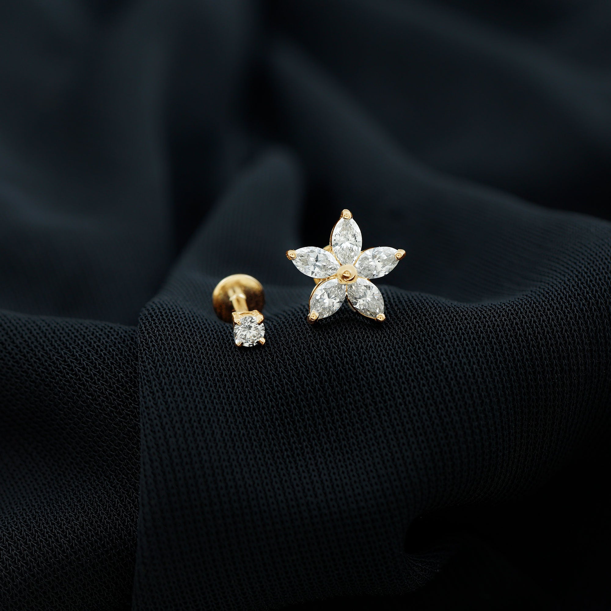 Marquise Moissanite Flower Cartilage Earring Set D-VS1 - Rosec Jewels