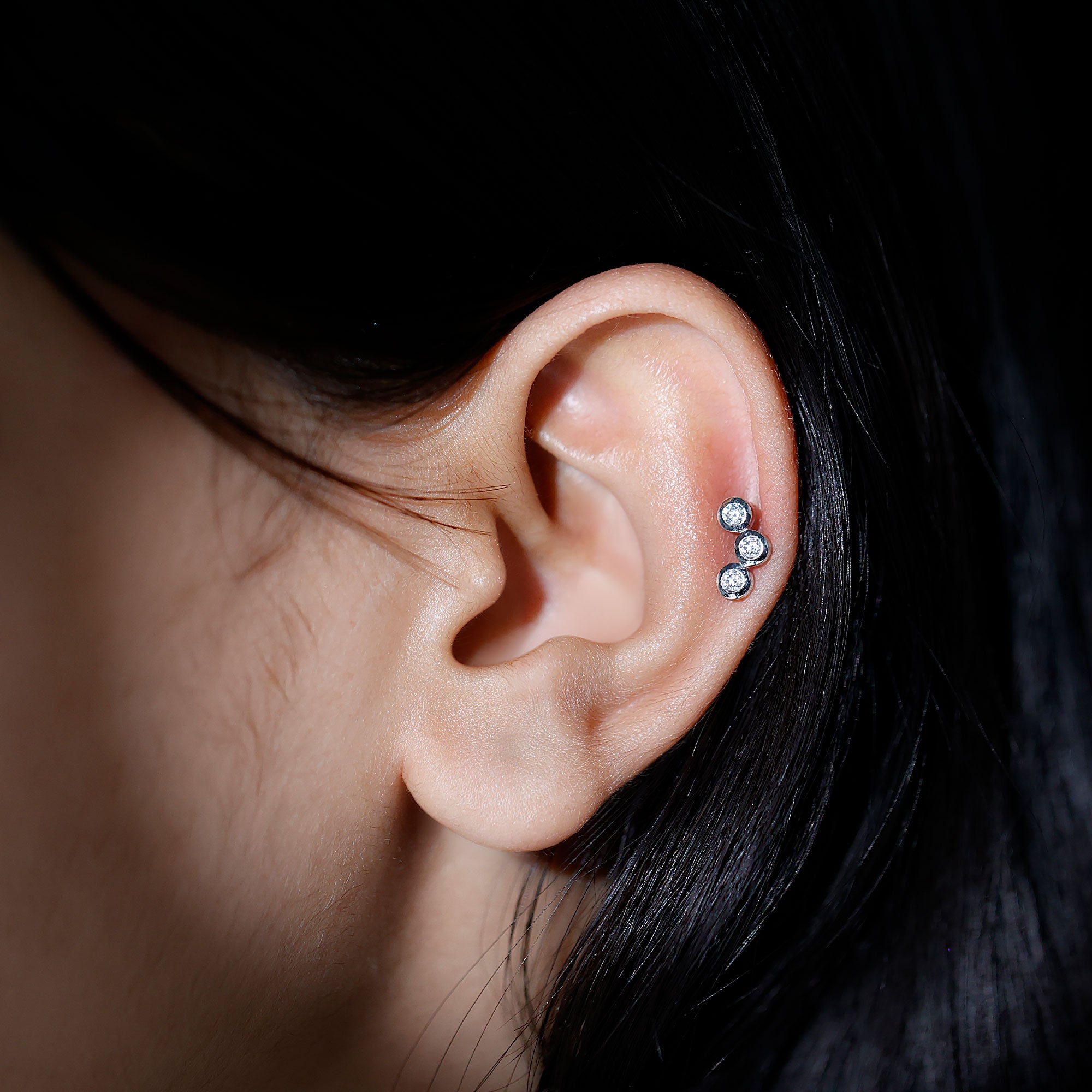 Bezel Set Moissanite Three Stone Crawler Earring D-VS1 - Rosec Jewels