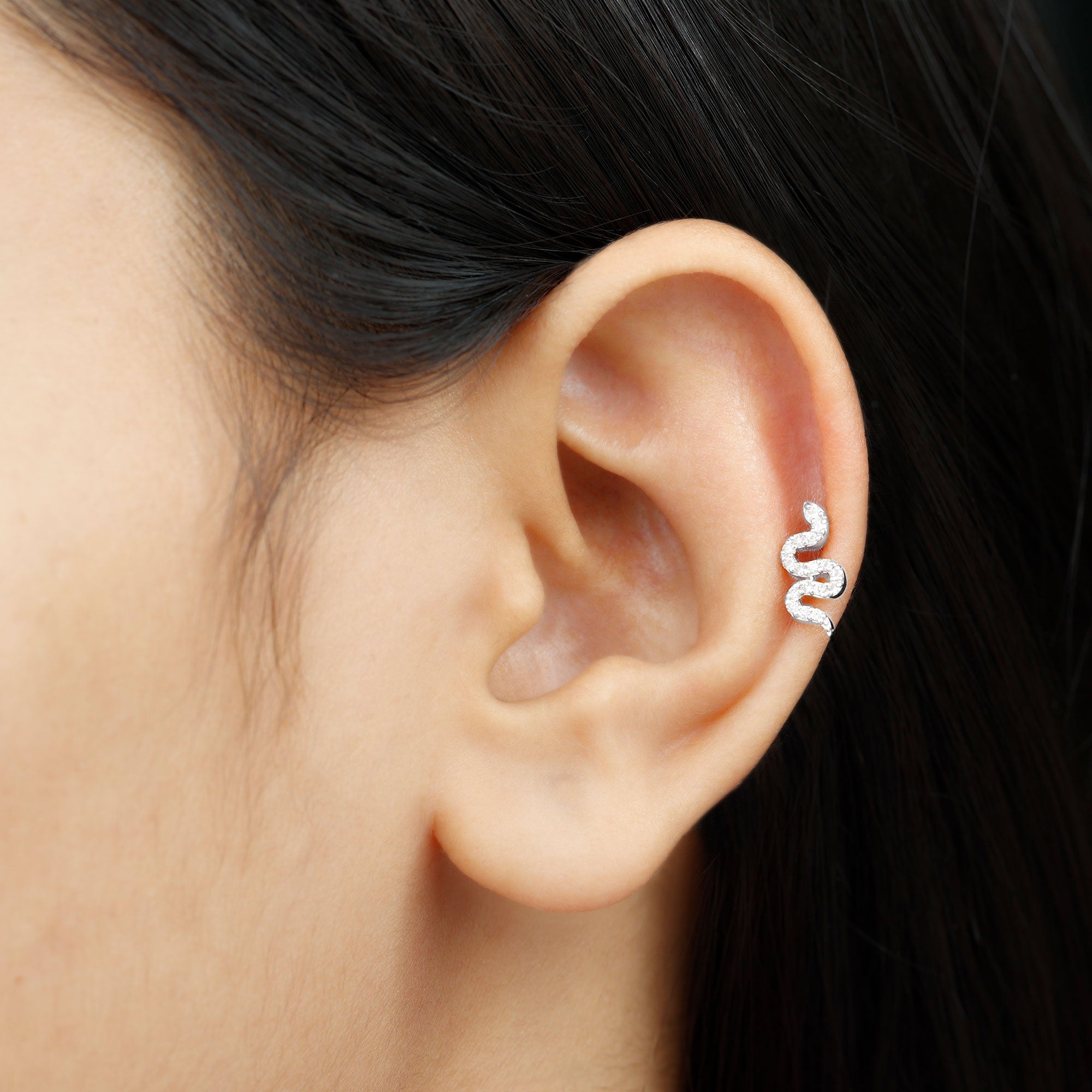 Unique Moissanite Snake Crawler Cartilage Earring D-VS1 - Rosec Jewels