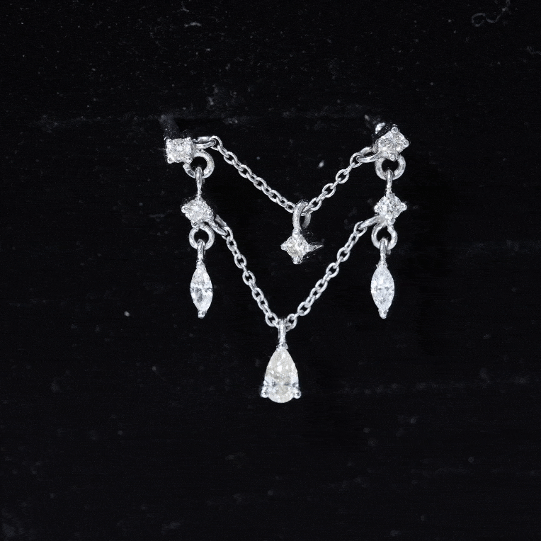 Pear Moissanite Double Chain Earring for Cartilage Piercing D-VS1 - Rosec Jewels