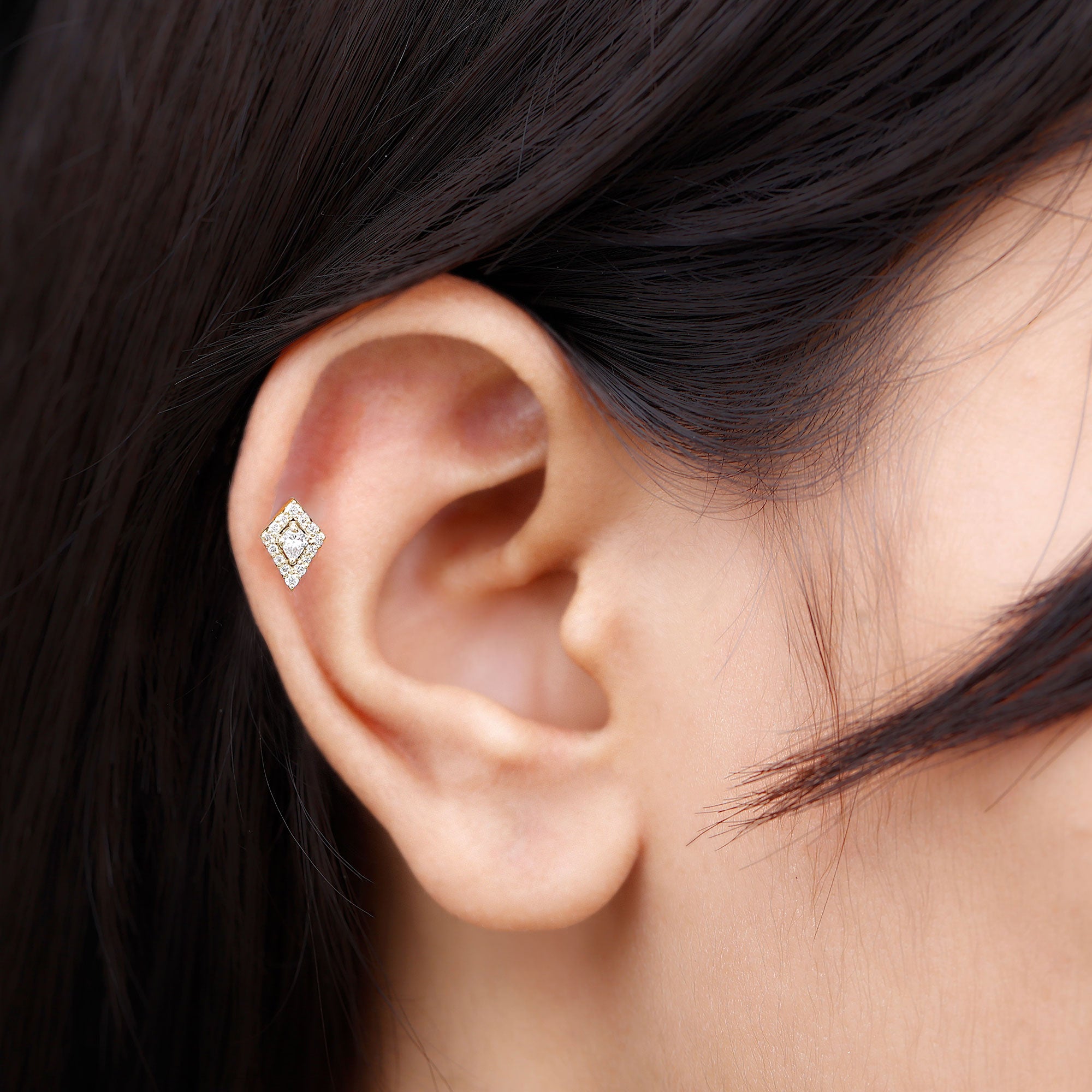 Unique Moissanite Kite Earring for Cartilage Piercing D-VS1 - Rosec Jewels