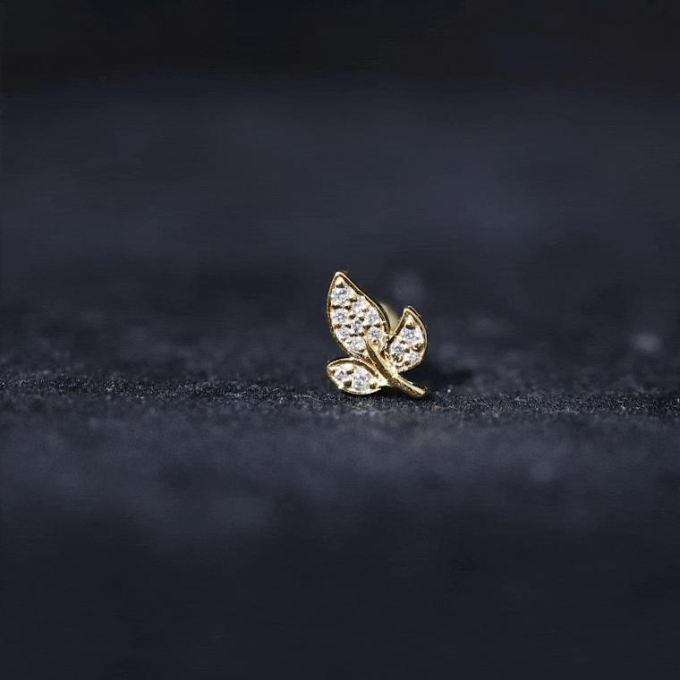 Dainty Moissanite Leaf Earring for Cartilage Piercing D-VS1 - Rosec Jewels
