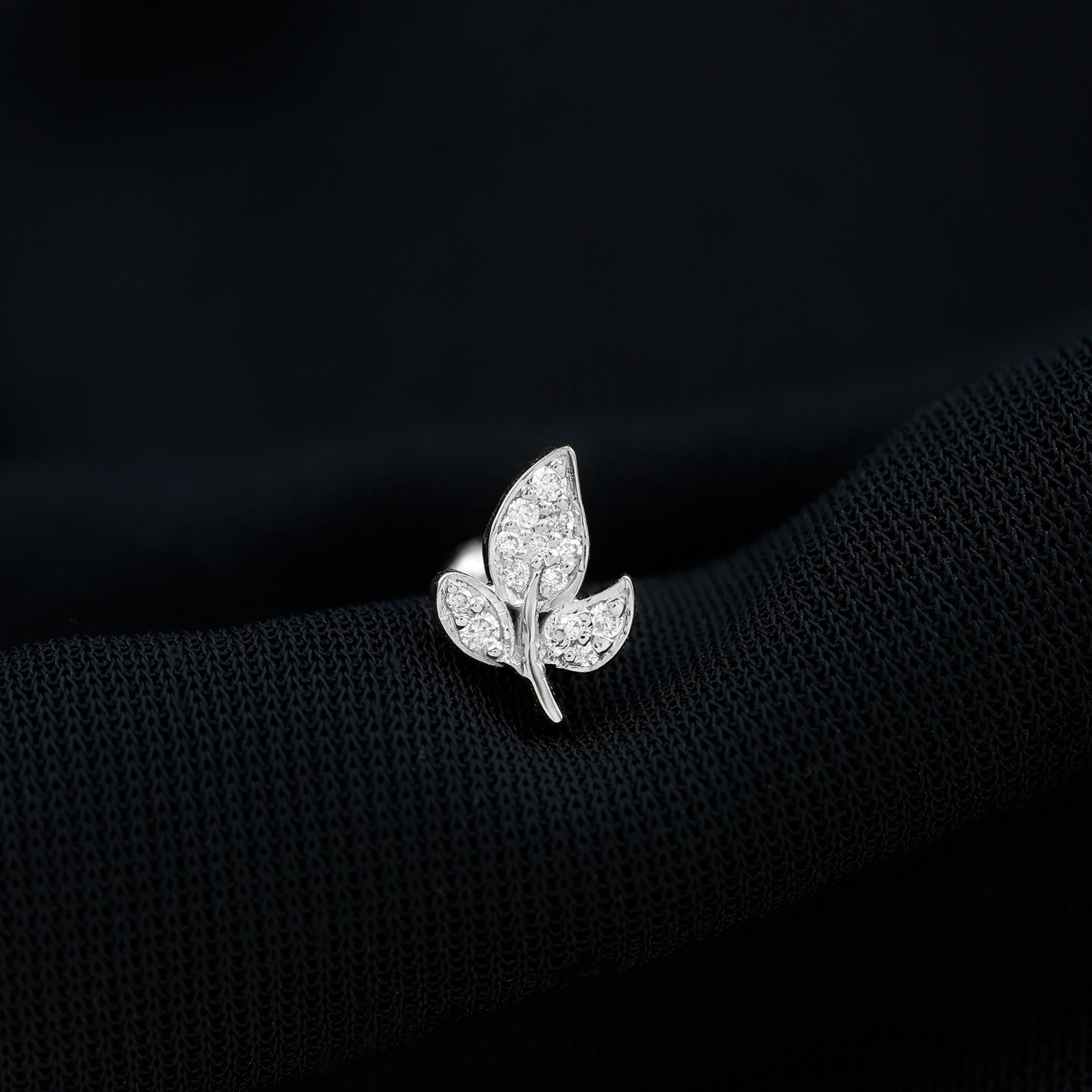 Dainty Moissanite Leaf Earring for Cartilage Piercing D-VS1 - Rosec Jewels