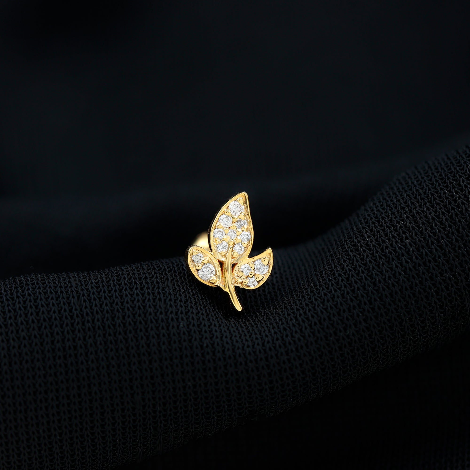 Dainty Moissanite Leaf Earring for Cartilage Piercing D-VS1 - Rosec Jewels