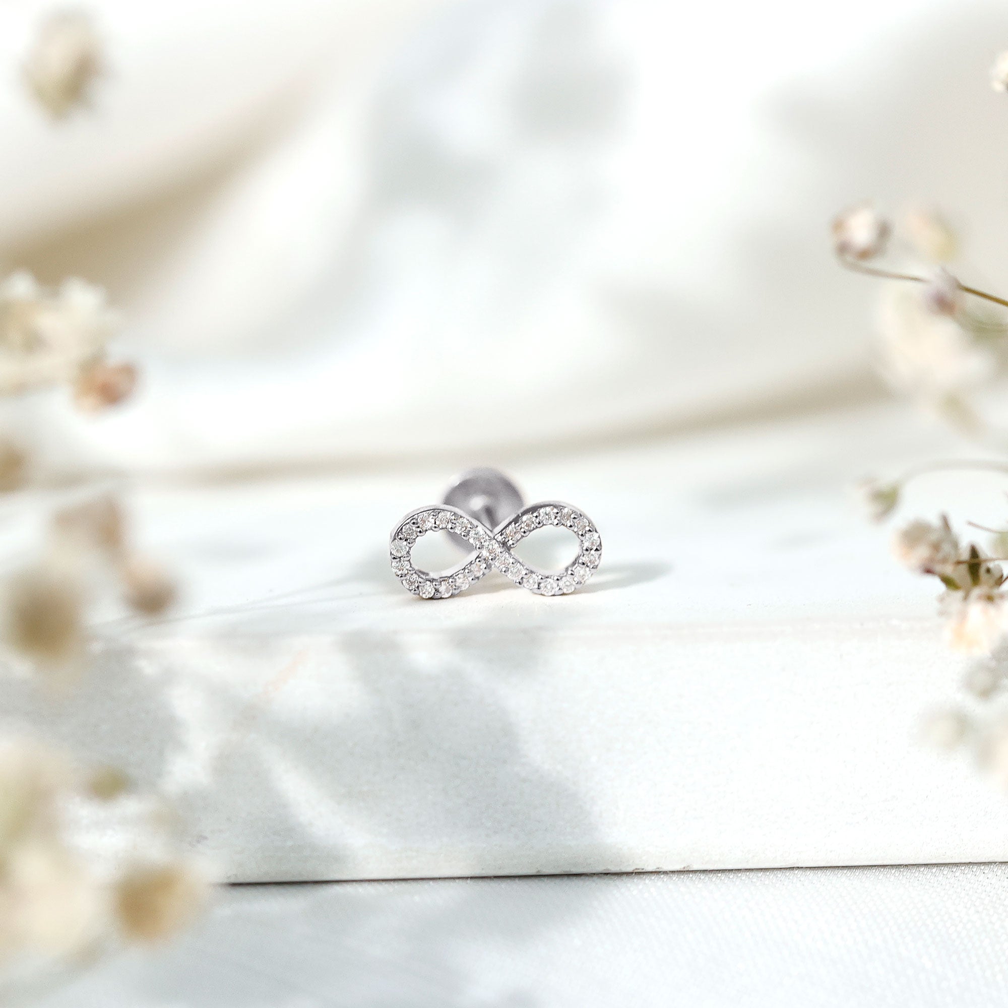 Round Diamond Infinity Earring for Cartilage Piercing Natural - ( HI-SI ) - Rosec Jewels