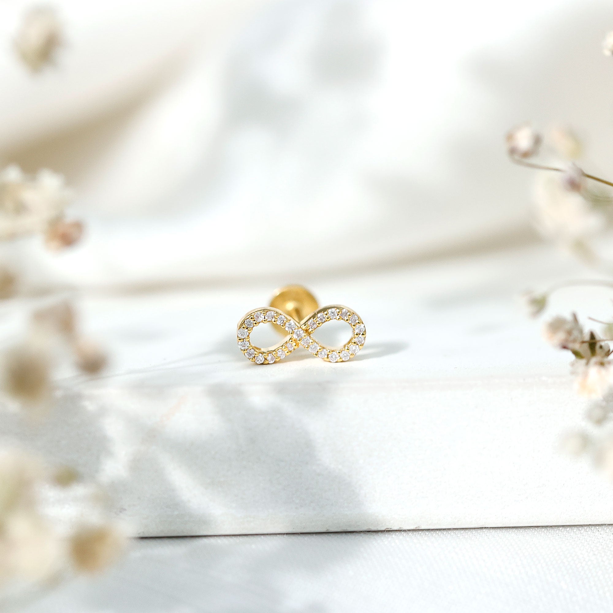 Round Diamond Infinity Earring for Cartilage Piercing Natural - ( HI-SI ) - Rosec Jewels