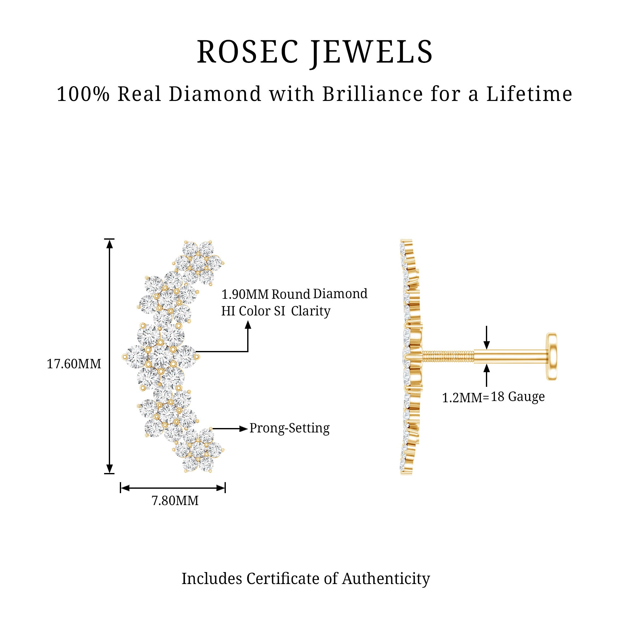 Diamond Flower Ear Crawler Earring Natural - ( HI-SI ) - Rosec Jewels