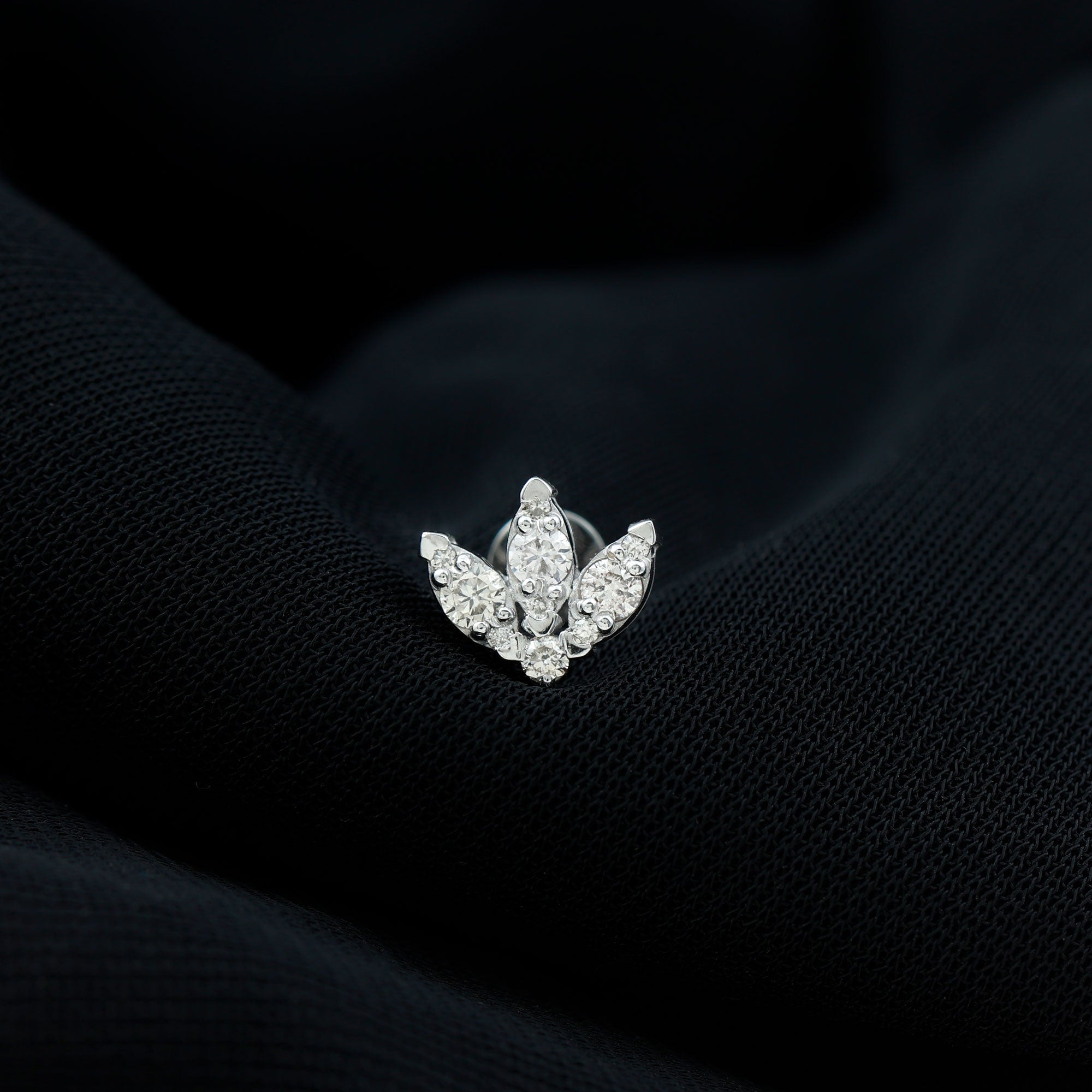 Certified Moissanite Lotus Earring for Cartilage Piercing D-VS1 - Rosec Jewels