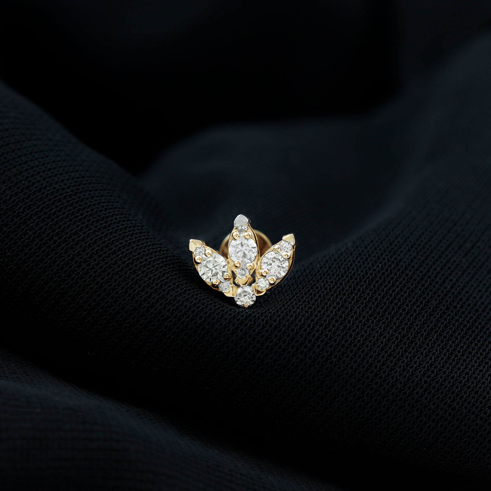 Certified Moissanite Lotus Earring for Cartilage Piercing D-VS1 - Rosec Jewels