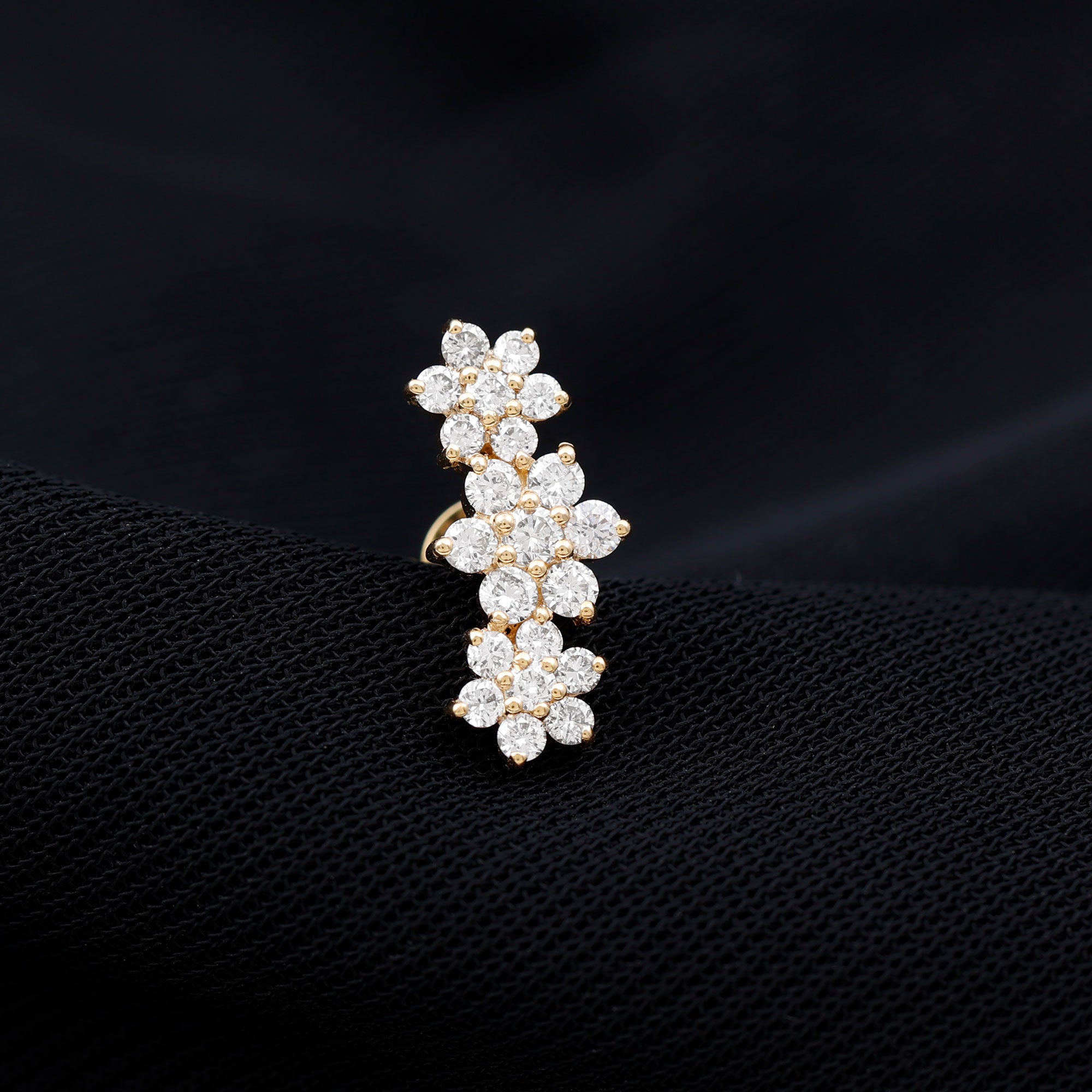 Certified Moissanite Flower Ear Climber Earring D-VS1 - Rosec Jewels