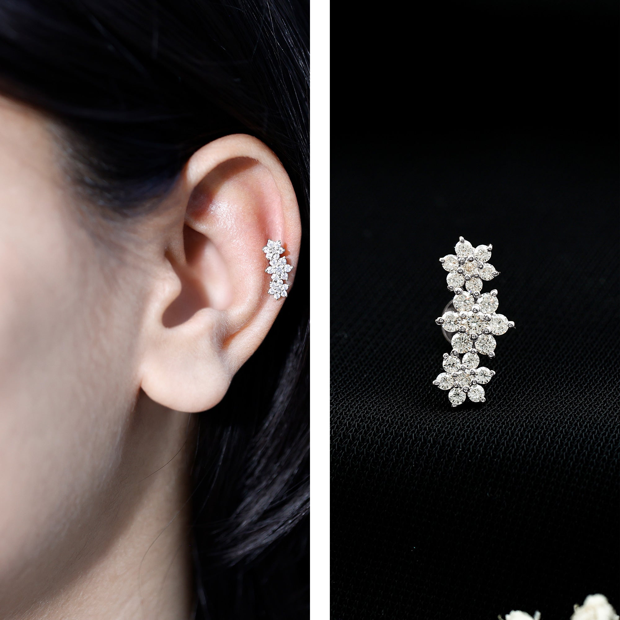 Certified Moissanite Flower Ear Crawler Earring for Women D-VS1 - Rosec Jewels