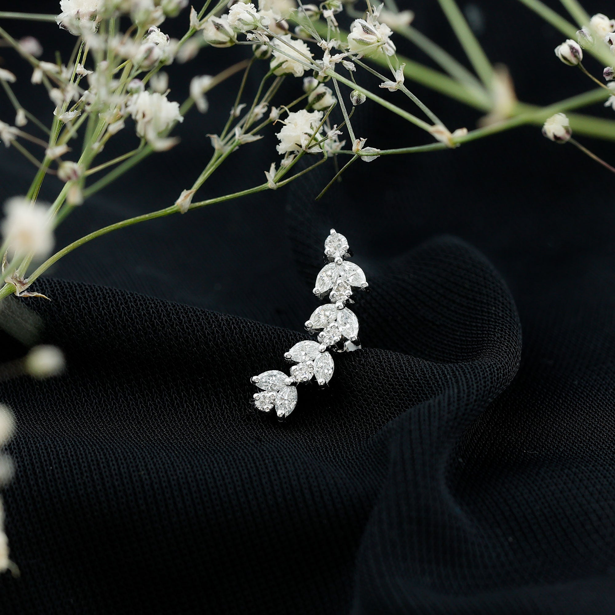 Nature Inspired Diamond Leaf Crawler Helix Earring Natural - ( HI-SI ) - Rosec Jewels