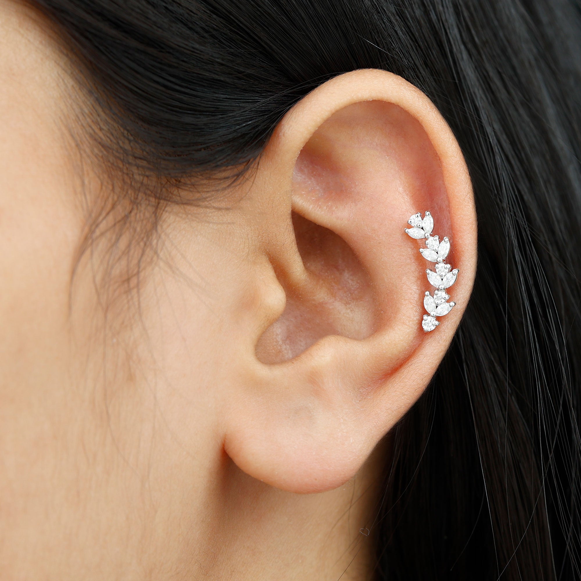 Nature Inspired Diamond Leaf Crawler Helix Earring Natural - ( HI-SI ) - Rosec Jewels