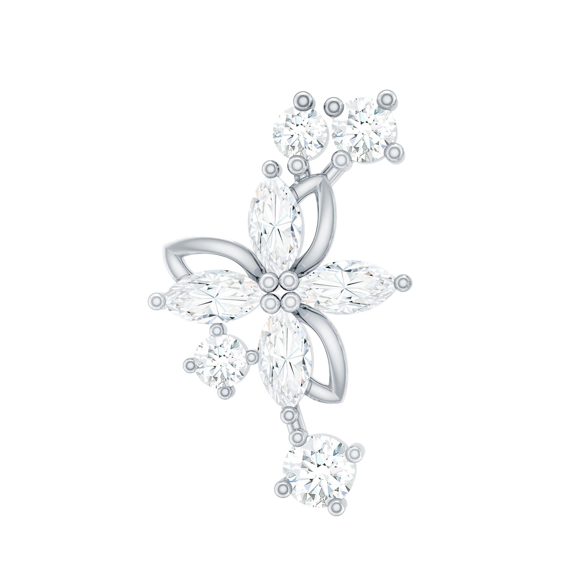 Diamond Flower Crawler Earring Natural - ( HI-SI ) - Rosec Jewels
